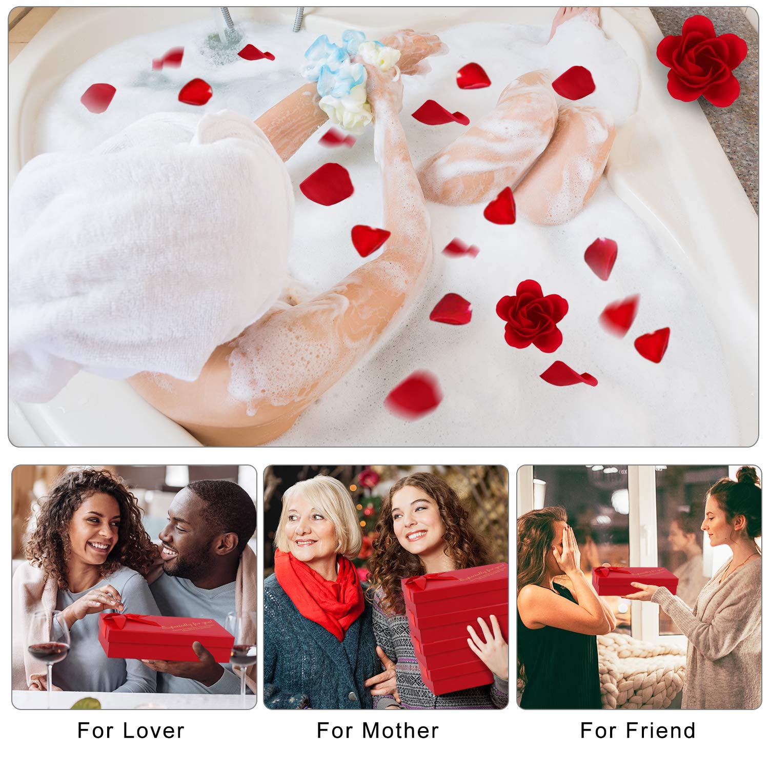 Floral Scented Rose Petal Bath Soap with Essential Oils - 12pc Gift Set for Women, Girls & Mom (Red) | Perfect for Valentine's Day, Birthday & Christmas Gifts | Relaxing Aromatherapy & Skin Care