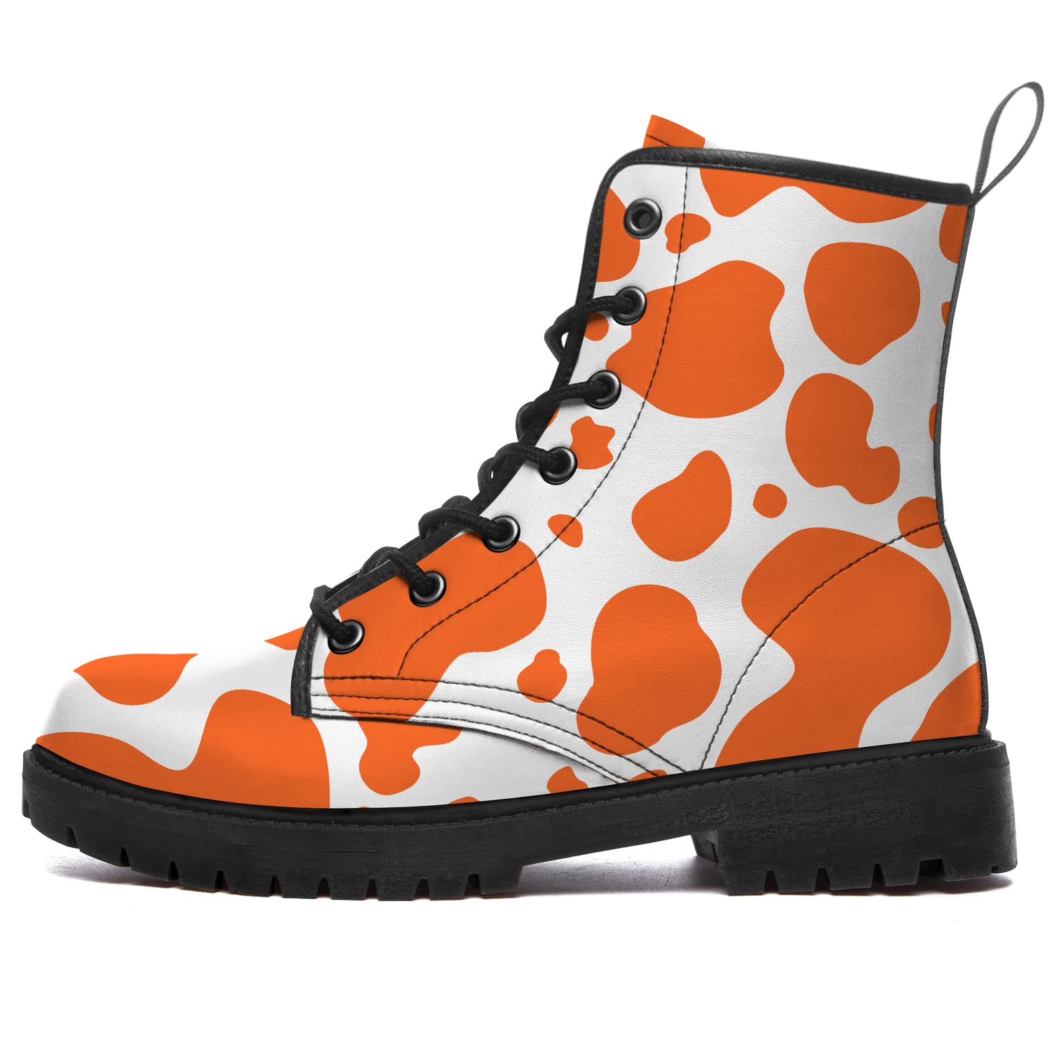 Cow Print Combat Boots for Women & Men - Waterproof Lace Up Ankle Boots with Anti-Slip Sole | Fashion Cowhide Pattern Shoes for Outdoor, Streetwear & Gift Giving