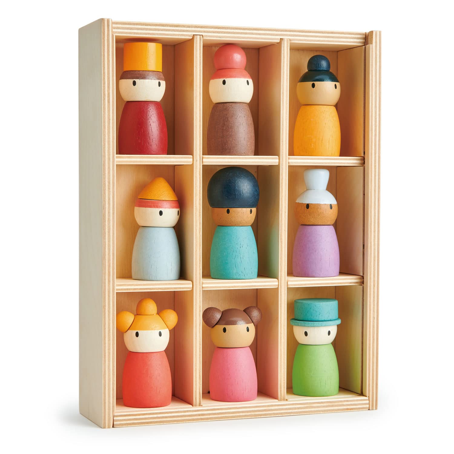 Tender Leaf Toys Happy Folk Hotel - 9 Pcs Wooden Diversity Peg Dolls Set - Montessori Open-Ended Educational Toys for Kids Age 3+ - Pretend Play, Storytelling & Social Skills Development