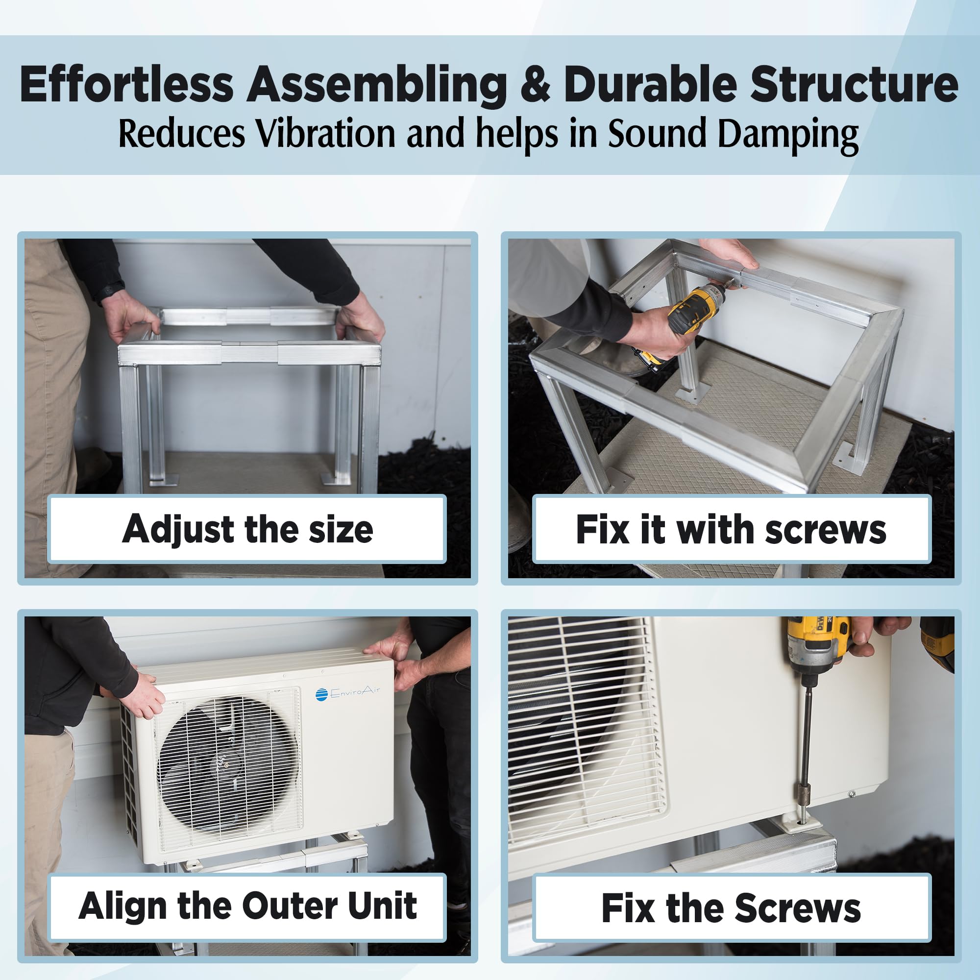 Heavy Duty Aluminum Heat Pump Stand for Outdoor Units - 500 lb Capacity, Adjustable 61x96 cm, 43 cm Height - Vibration Dampening AC Stand for Heat Pumps & Air Conditioners - Perfect for Backyard, Patio, and Rooftop Installations