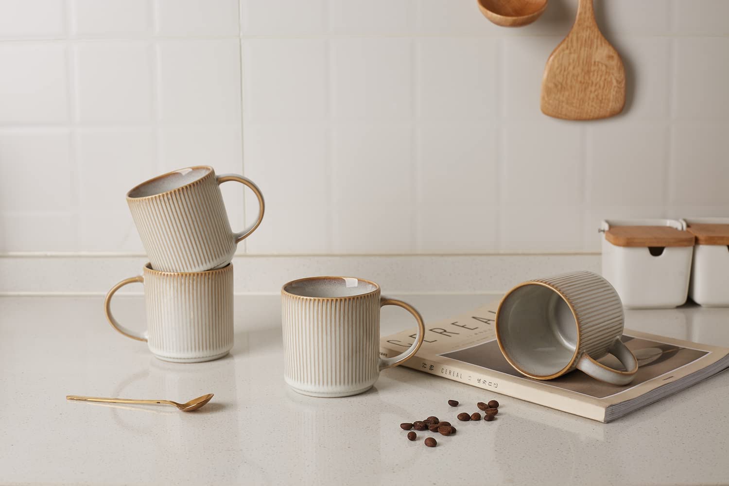 Famiware 12 oz Ceramic Coffee Mug Set of 6 - White Stoneware Cups with Handles for Coffee, Tea, Hot Chocolate & Milk - Durable Drinkware for Home, Office, Restaurant & Catering Use