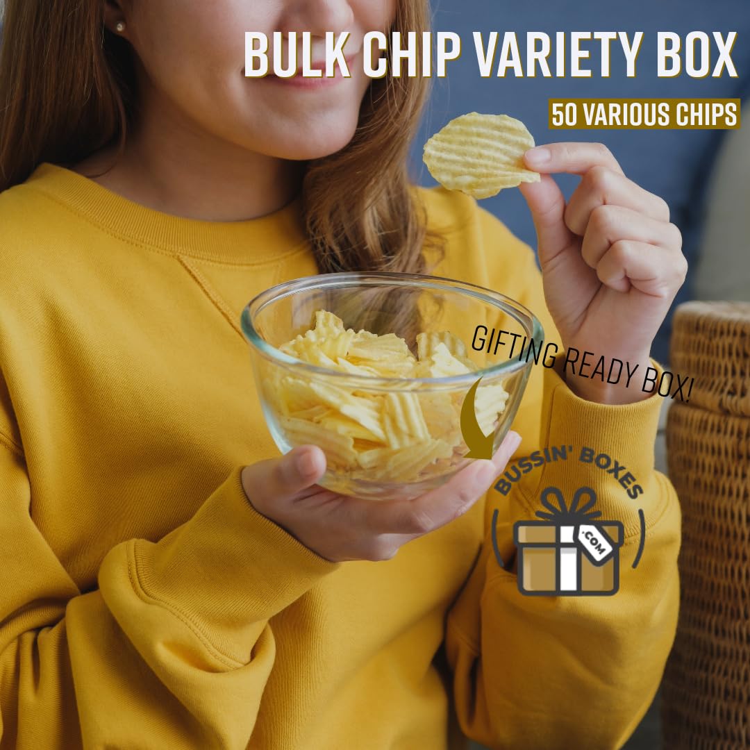 Bussin Boxes Assorted Chips Variety Pack - 50 Count of Potato Chips, Pretzels, Popcorn & Healthy Snacks | Perfect for Office Snacks, Party Favors & Road Trips