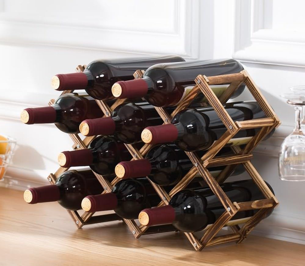 Freestanding Stackable Wine Rack Organizer - Foldable Countertop & Cabinet Storage with Scratch-Resistant Base - Perfect for Kitchen, Bar, Pantry & Dining Room Organization