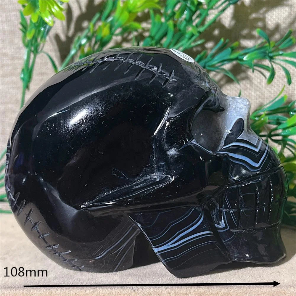 Black Agate Skull Carving - Natural Crystal Healing Gemstone for Spiritual Home Decor, Meditation & Energy Work | Handcrafted Mineral Craft for Gifts & Altar Decorations