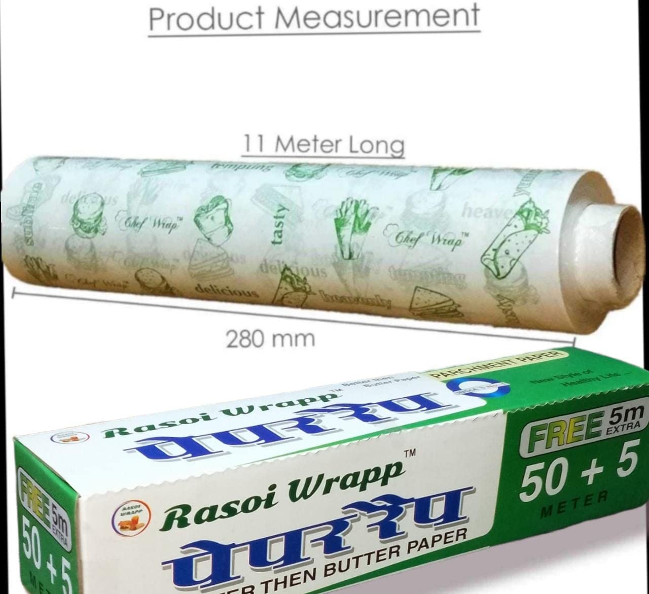 RASOI Roti Wrap | Chapati Wrap | 55M Food Wrapping Paper Roll | Non-Stick Butter Paper Foil for Indian Breads | Perfect for Roti, Chapati, Paratha Storage & Meal Prep