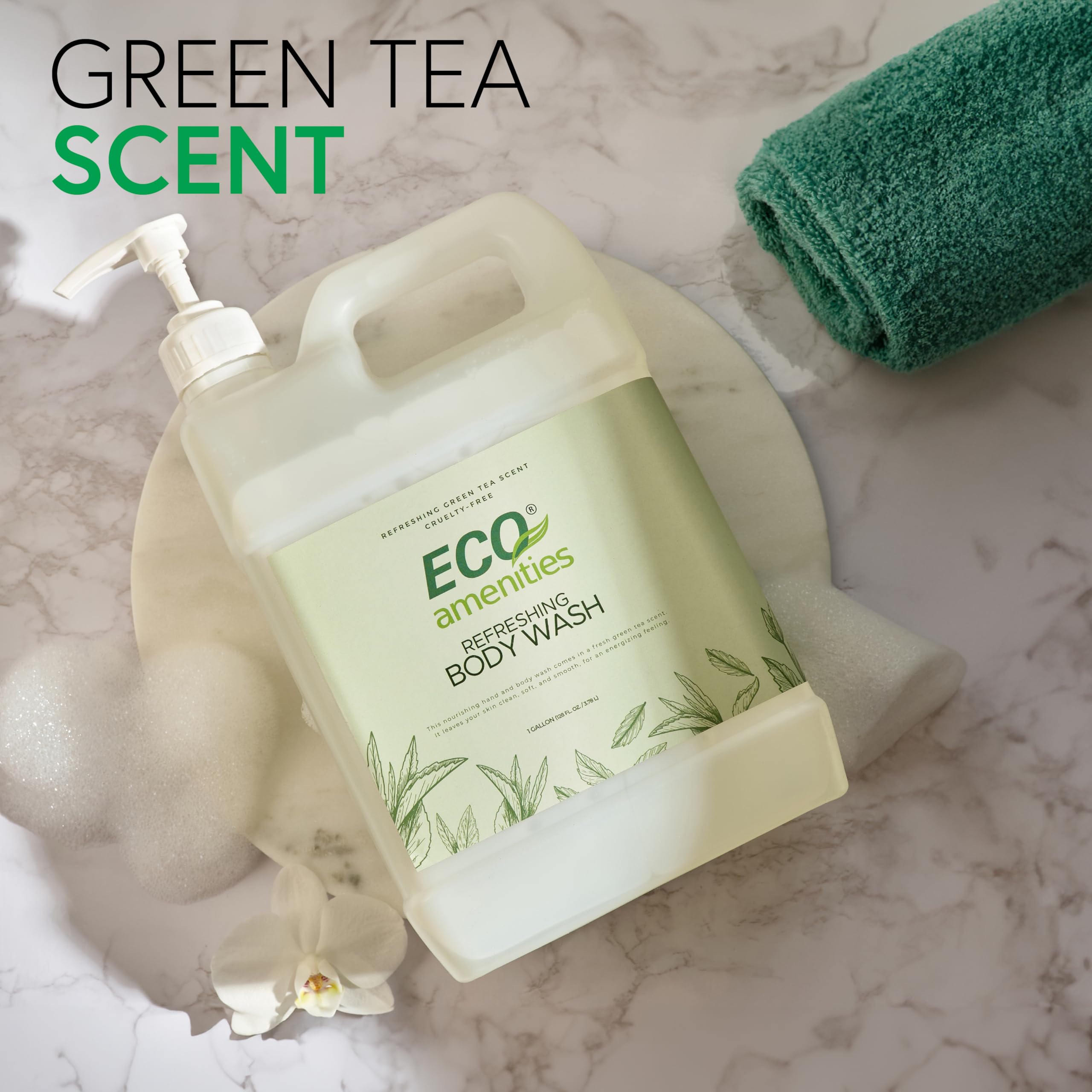 Eco-Friendly 1 Gallon Hand & Body Wash Refill - Green Tea Scent (4-Pack) | Bulk Liquid Soap for Home, Spa & Commercial Use