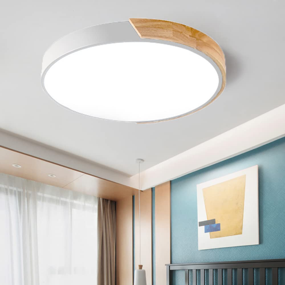 20 Inch LED Flush Mount Ceiling Light Fixture - Dimmable Modern Wood Recessed Lighting, 36W Close to Ceiling, 3000K-6000K Color Temperature - Perfect for Living Room, Bedroom, Kitchen & Office Lighting