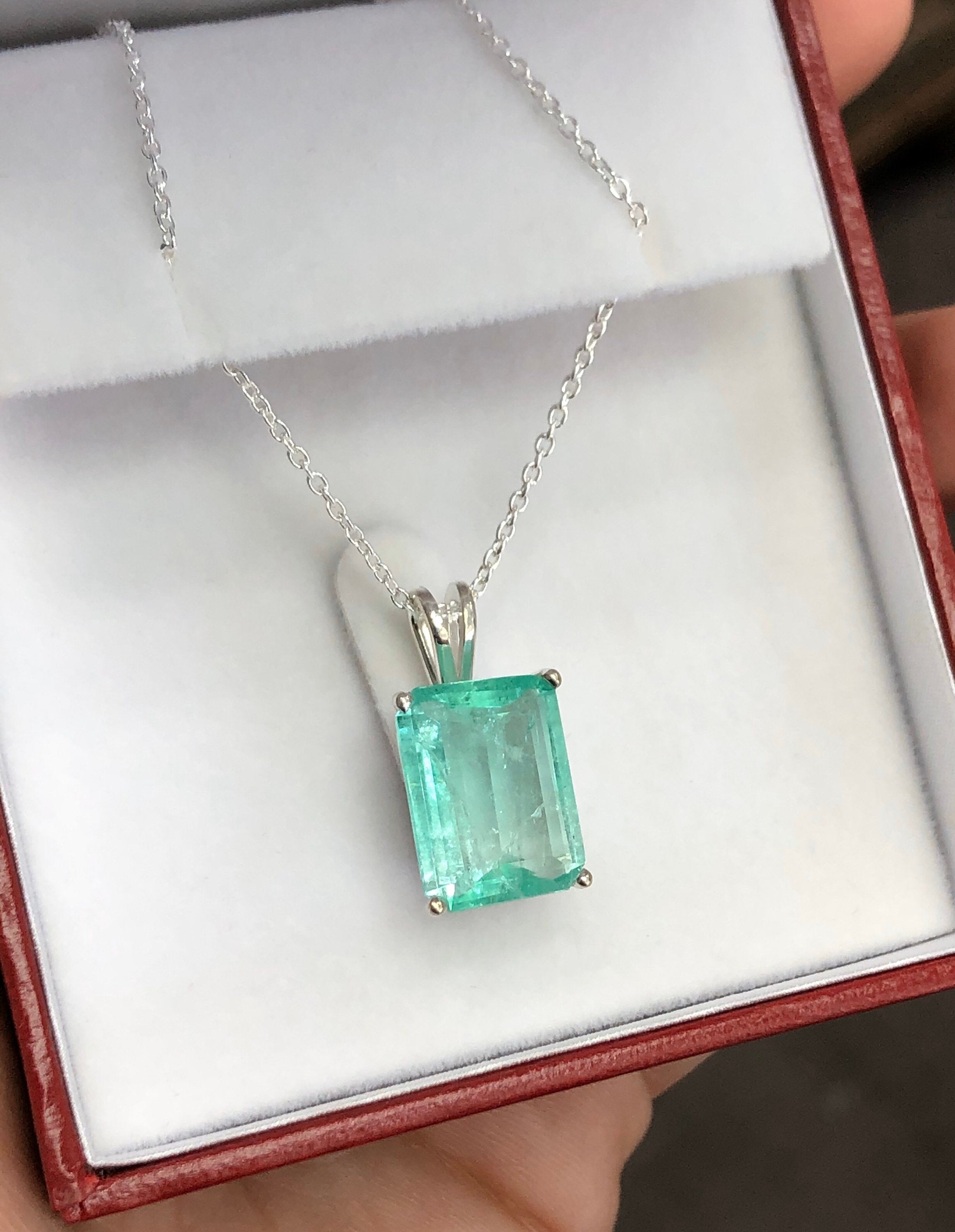 6.59 Carats Natural Colombian Emerald Pendant Necklace in 925 Sterling Silver - Elegant Jewelry Gift for Women, Perfect for Weddings, Anniversaries & Special Occasions