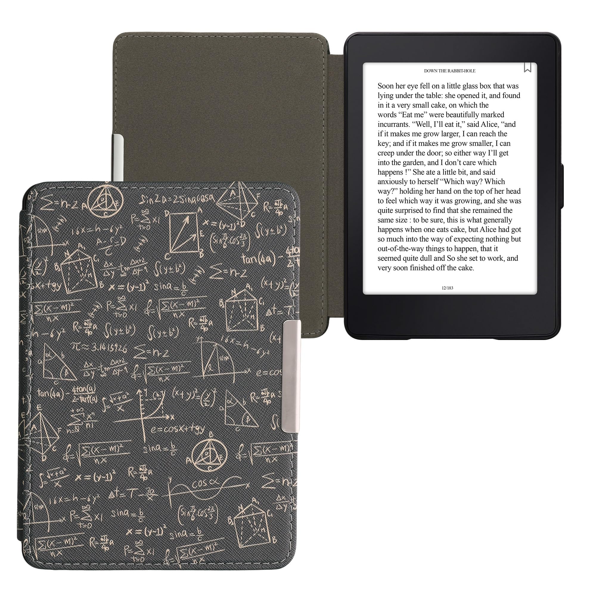 kwmobile Protective Case for Amazon Kindle Paperwhite - Lightweight eReader Cover with Auto Wake/Sleep - Equation Green & Yellow Design - Perfect for Reading, Traveling and Daily Use