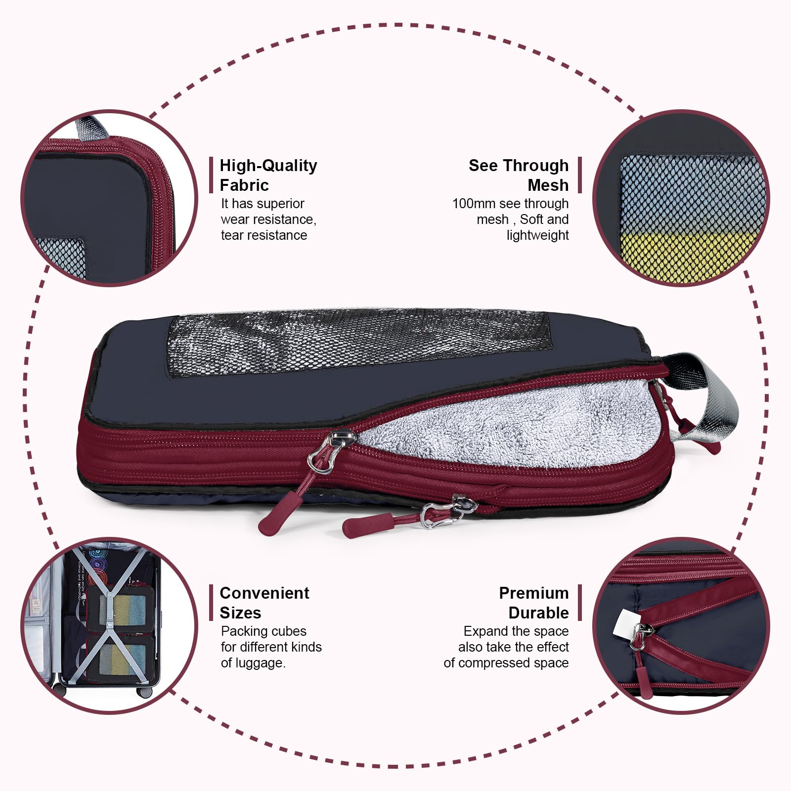 7-Piece Set Compression Packing Cubes - Expandable Travel Organizer for Luggage, Suitcase & Backpack - Perfect for Carry-On, Business Trips & Vacation Packing