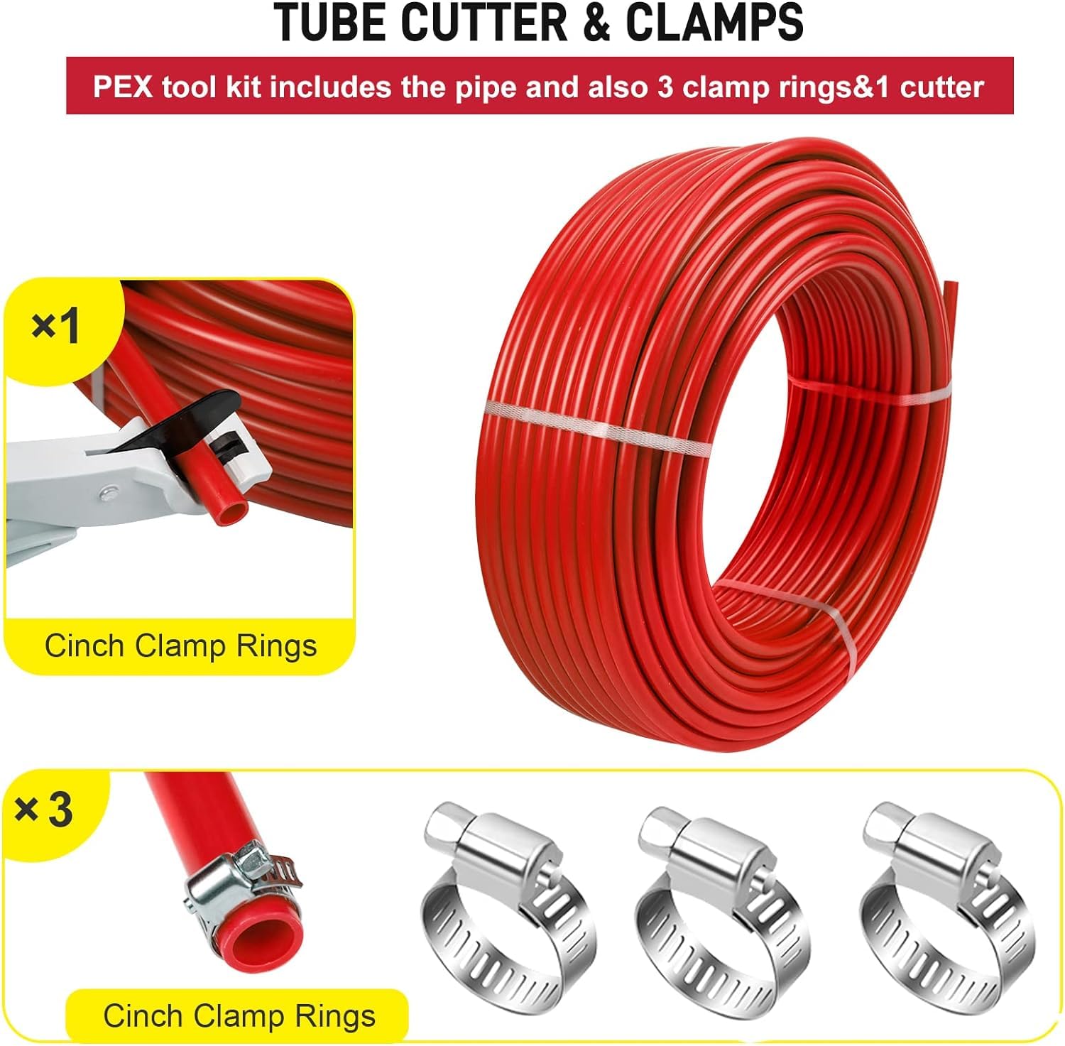 1/2 Inch PEX-B Pipe 300ft Roll - EVOH Oxygen Barrier, Durable & Leak-Proof Flexible Tubing for Residential Water Lines & Radiant Heating Systems - Ideal for Home Plumbing, Hydronic Heating & Underfloor Heating (Red)