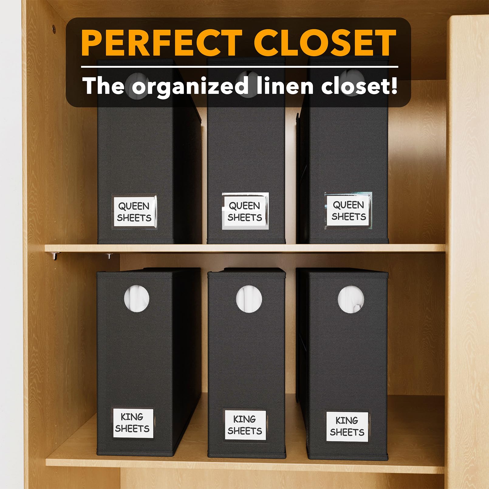 SpaceAid 6 Pack Foldable Bed Sheet Organizers with Clear Window - Queen & King Size Linen Storage Bags for Closet - Black Bedding Set Folder Keepers (Perfect for Organizing Seasonal Linens & Guest Room Preparation)