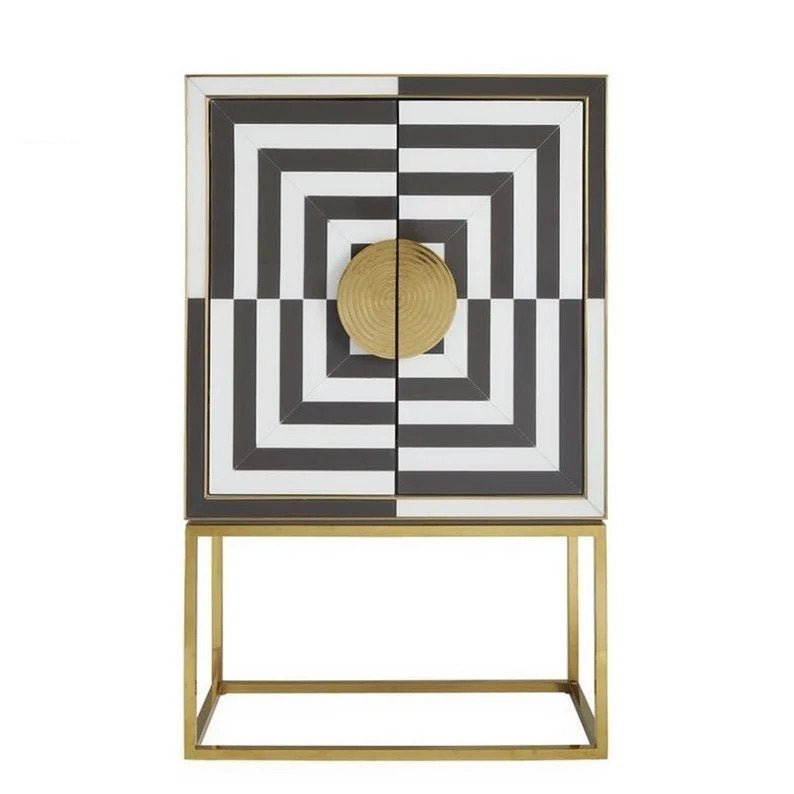 Handmade Black and White Bone Inlay Bar Cabinet - Vintage Style Alcohol Storage & Display Case | Perfect for Home Bars, Living Rooms, and Entertaining Guests