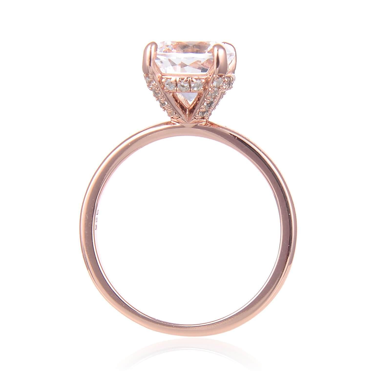 Natural White Topaz Solitaire Ring for Women - 925 Sterling Silver Rose Gold Plated, Elegant Bridal Jewelry, Perfect for Engagement, Wedding & Anniversary Gifts