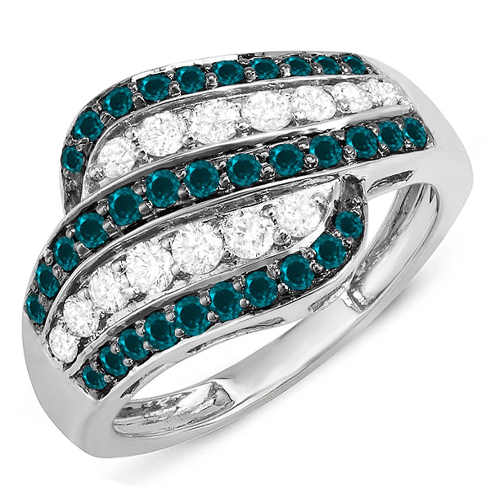 1.05 Cttw 10K White Gold Blue & White Diamond Women's Cocktail Ring - Elegant Right Hand Statement Jewelry for Parties, Weddings & Special Occasions | Dazzlingrock Collection