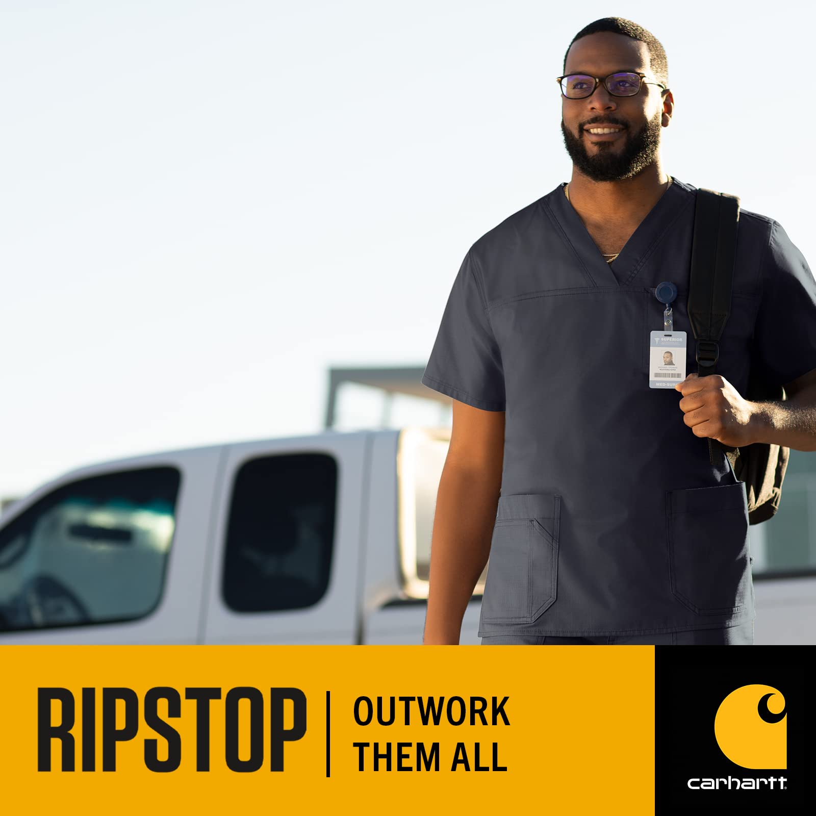 Carhartt Men's Ripstop Multi-Pocket Scrub Top - Durable Workwear for Medical Professionals & Healthcare Workers - Perfect for Hospitals, Clinics & Nursing Shifts