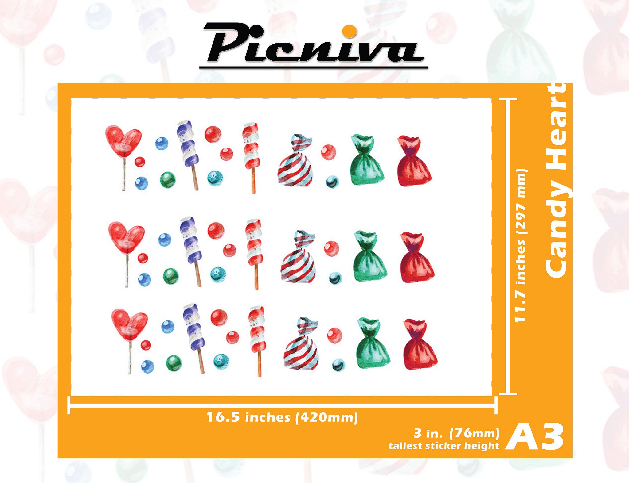 Picniva A3 (3 Inch) Candy Heart Baby Nursery Room Decor - Clear Vinyl Wall Stickers for Kids Bedroom, Playroom & Daycare - Waterproof Removable Wall Art Decals