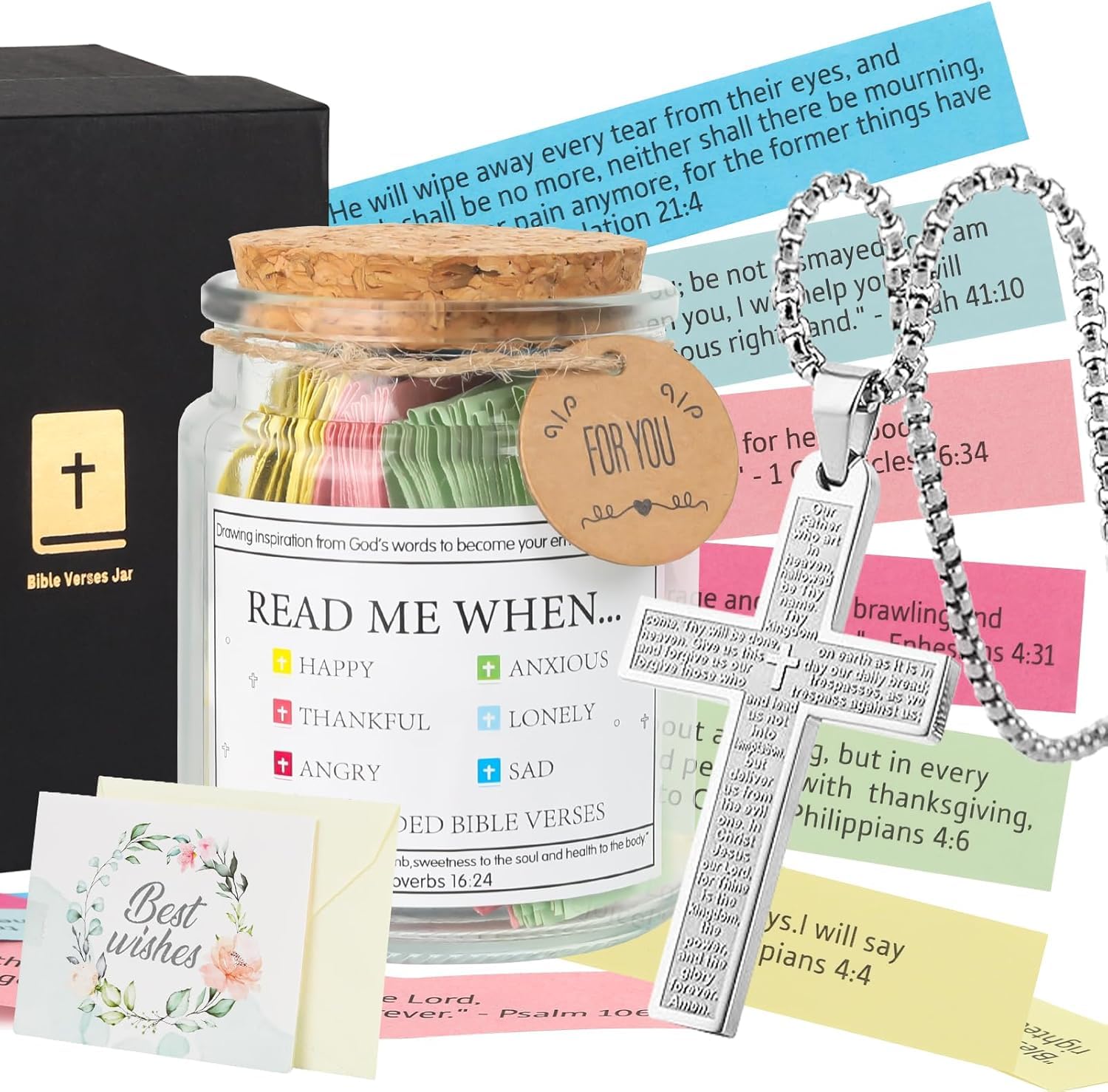 Bible Verse Jar - Inspirational Christian Gifts for Women & Men, Perfect Easter & Birthday Present for Mom - Color-Coded Prayer Hope Jar with Uplifting Scriptures for Daily Encouragement - Ideal for Quiet Time, Bible Study & Spiritual Growth