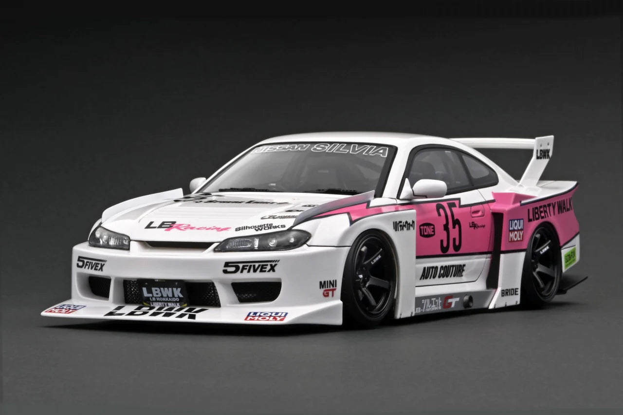 1:18 Scale Nissan Silvia S15 LBWK Super Silhouette Diecast Model Car - White & Pink Limited Edition - Perfect for Collectors, Car Enthusiasts & Home/Office Display