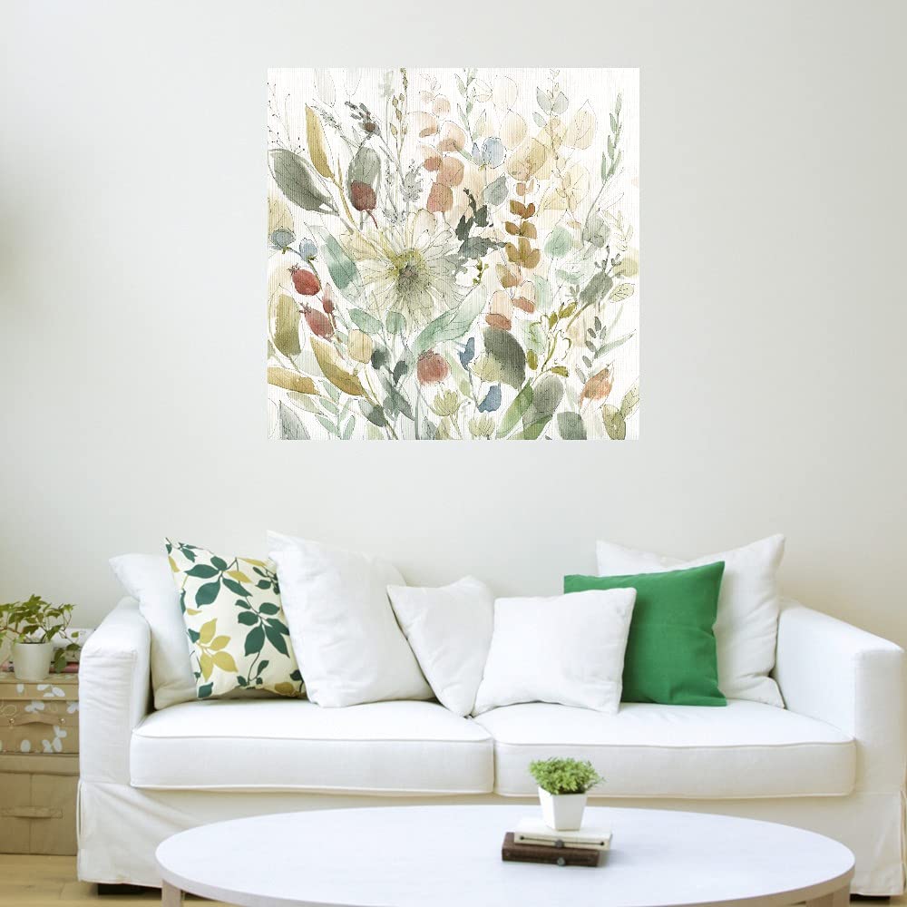 Botanical Wall Art Canvas - 22x22 Inch Floral Linen Print by Artist Carol Robinson | Wildflower Garden Decor for Bathroom, Bedroom & Living Room | Nature-Inspired Home Decor