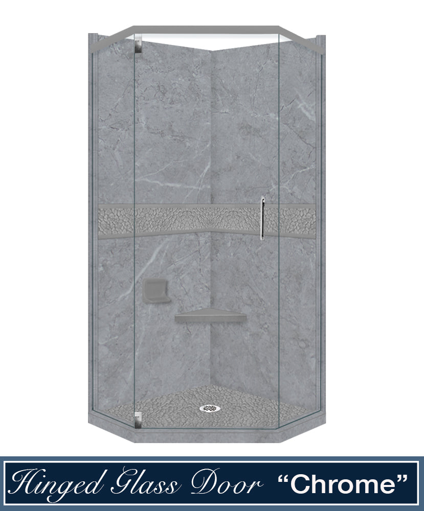 Grio Marble Pebble Neo Shower Enclosure Kit - Waterproof Bathroom Glass Door with Stainless Steel Frame for Modern Home & Spa Use