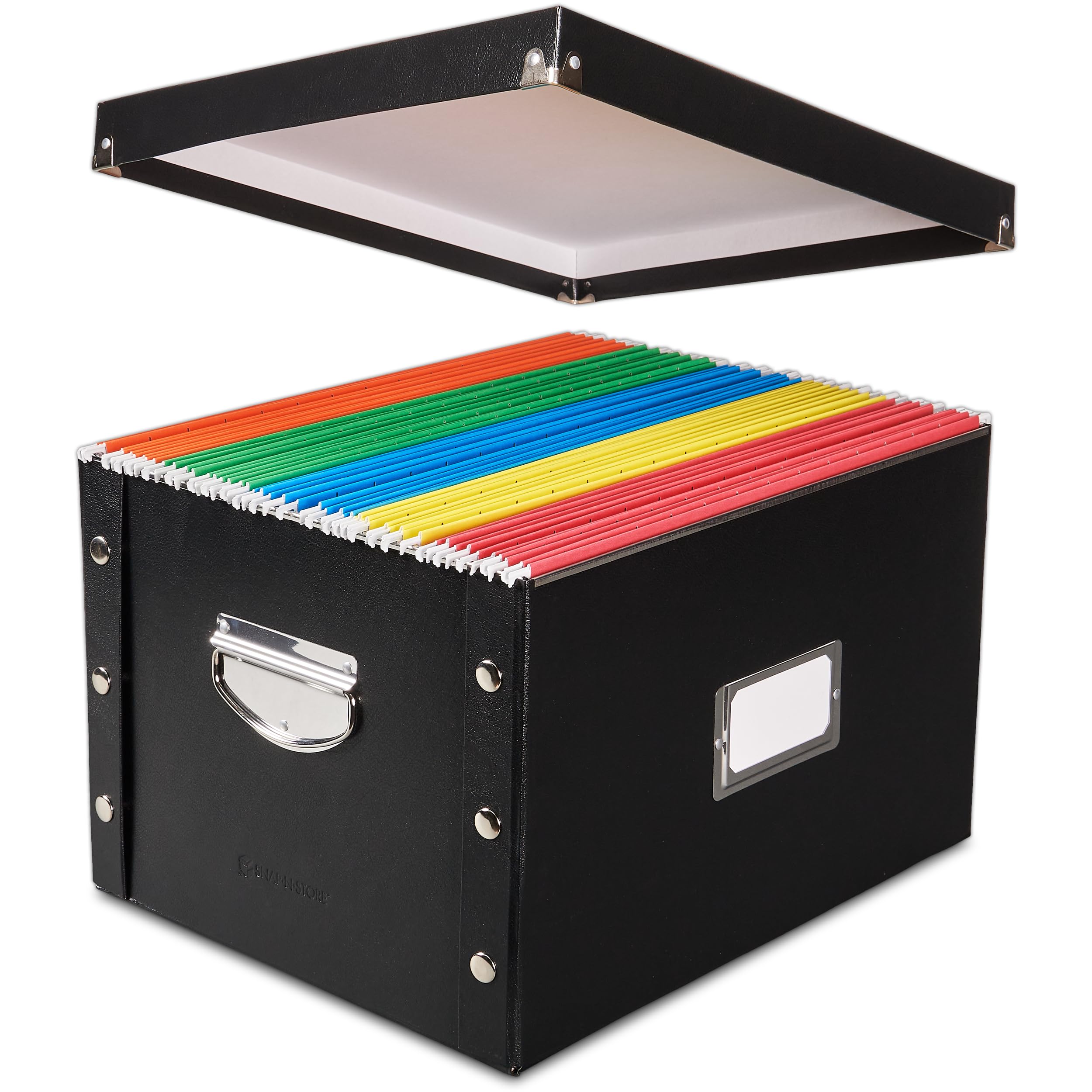 Snap-N-Store File Storage Box & Organizer - 1 Pack - 16.125 x 13.125 x 9.875 Inch Letter/Legal Size Portable File Box with Lid for Office Documents, School Supplies & Home Organization - Durable Glossy Black Storage Solution for Students, Teachers & Professionals