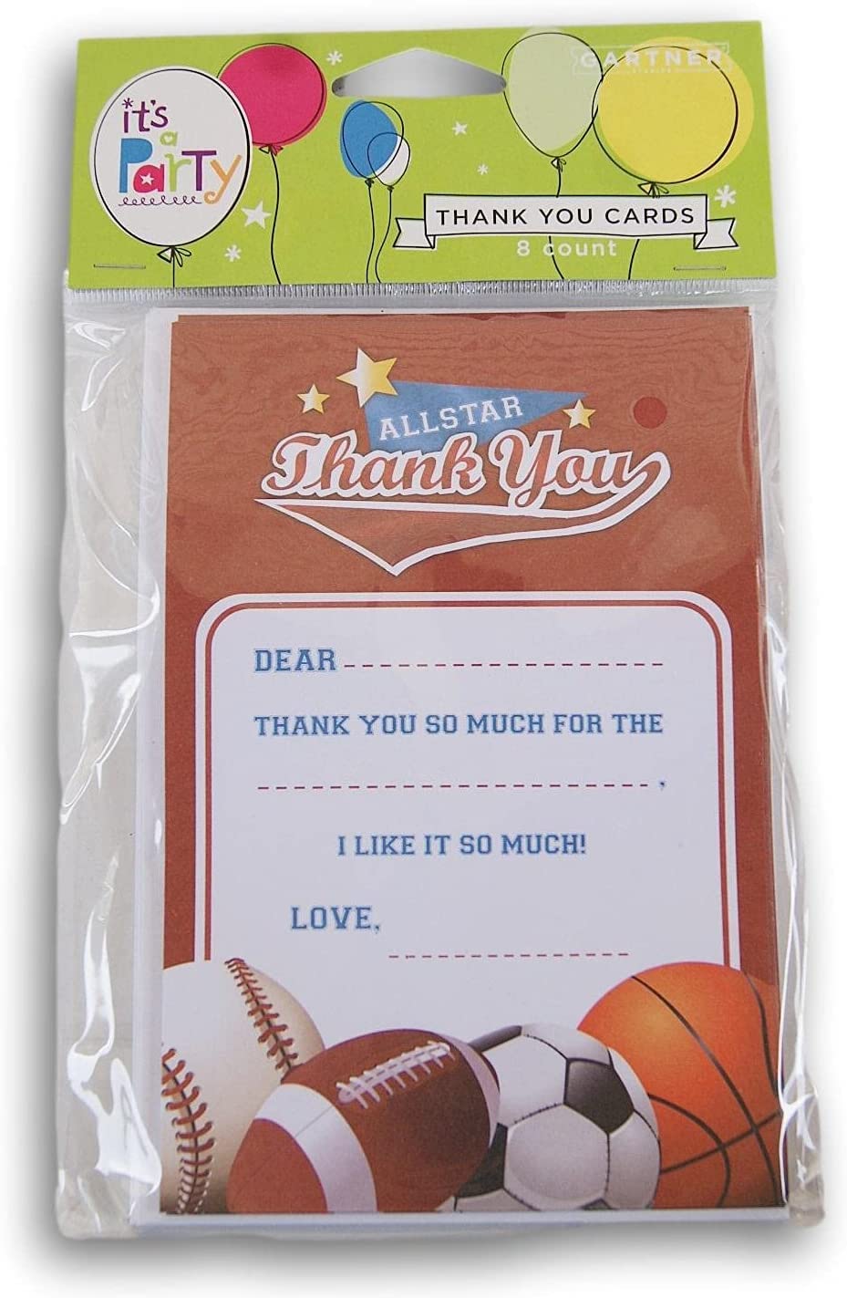 Kids Thank You Cards for Boys - Fill-in-the-Blank Sports Theme (Football, Basketball, Soccer, Baseball) - 8 Pack - Perfect for Birthday Parties & Gift Appreciation