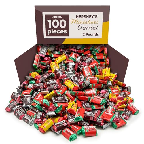 Hershey's Miniatures Assorted Chocolate Candy - 2 Pounds (Approx 100 Pieces) - Individually Wrapped Bulk Chocolate - Dark & Milk Chocolate Variety Pack - Mr. Goodbar & Krackel Flavors - Perfect for Office Gifts, Coworker Appreciation, Party Favors & Holiday Sharing
