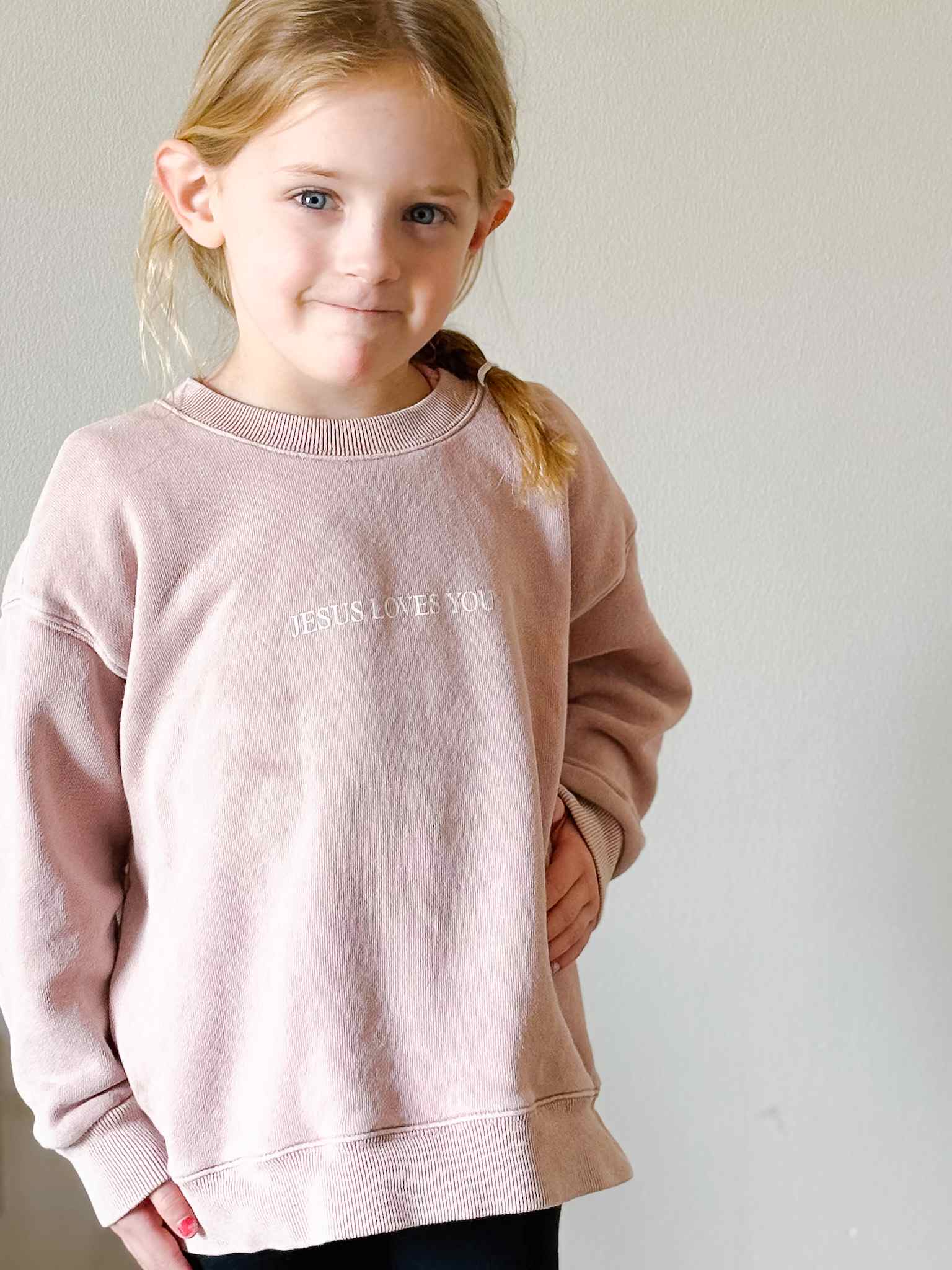 Jesus Loves You Kids Crewneck Sweatshirt - Soft Pink Christian Apparel for Boys & Girls | Church, Sunday School & Family Outings