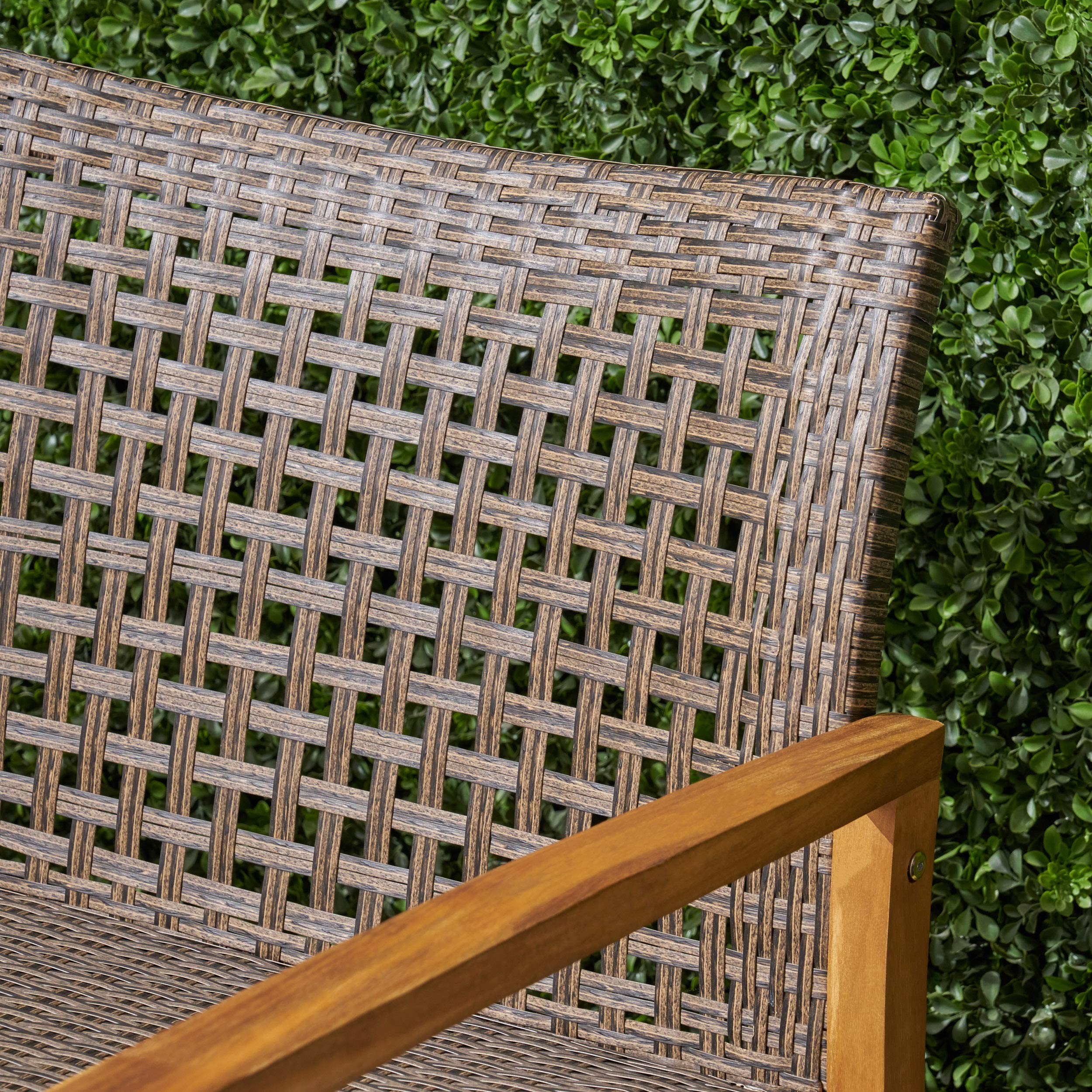 Noble House Hampton Outdoor Wood and Wicker Sofa Set - Natural Finish, Weather-Resistant Patio Furniture for Garden, Poolside & Backyard Relaxation