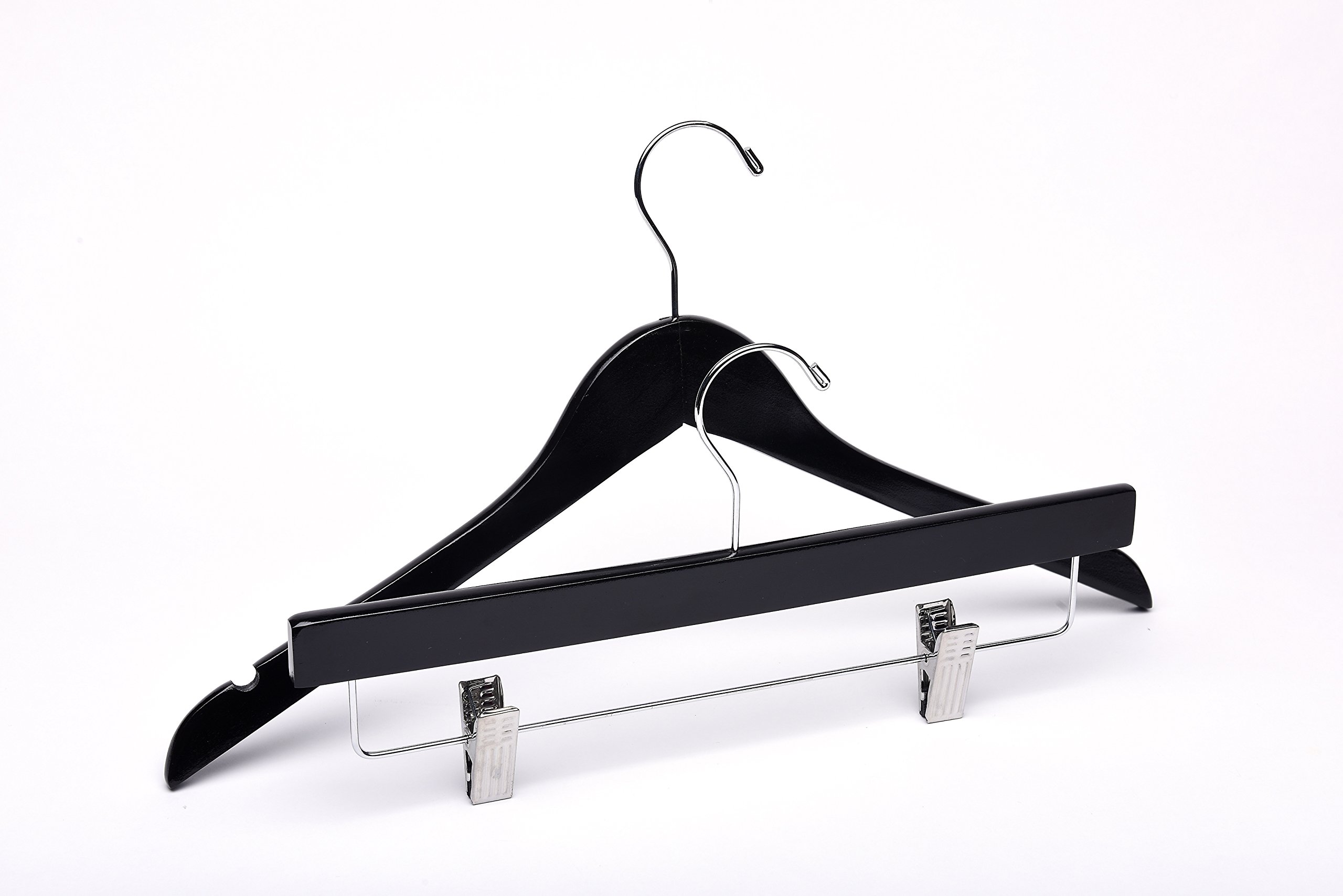 Premium Black Notched Wooden Hangers Set - 80 Top & 20 Bottom Hangers for Closet Organization | Heavy Duty Wood Clothes Hangers for Suits, Dresses & Coats | Ideal for Wardrobe, Retail Stores & Luxury Garment Display