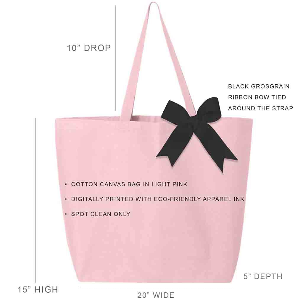 Stylish Pink Canvas Tote Bag with Black Bow - Large Women's College Sorority Bag - Perfect for School, Beach & Sisterhood Events