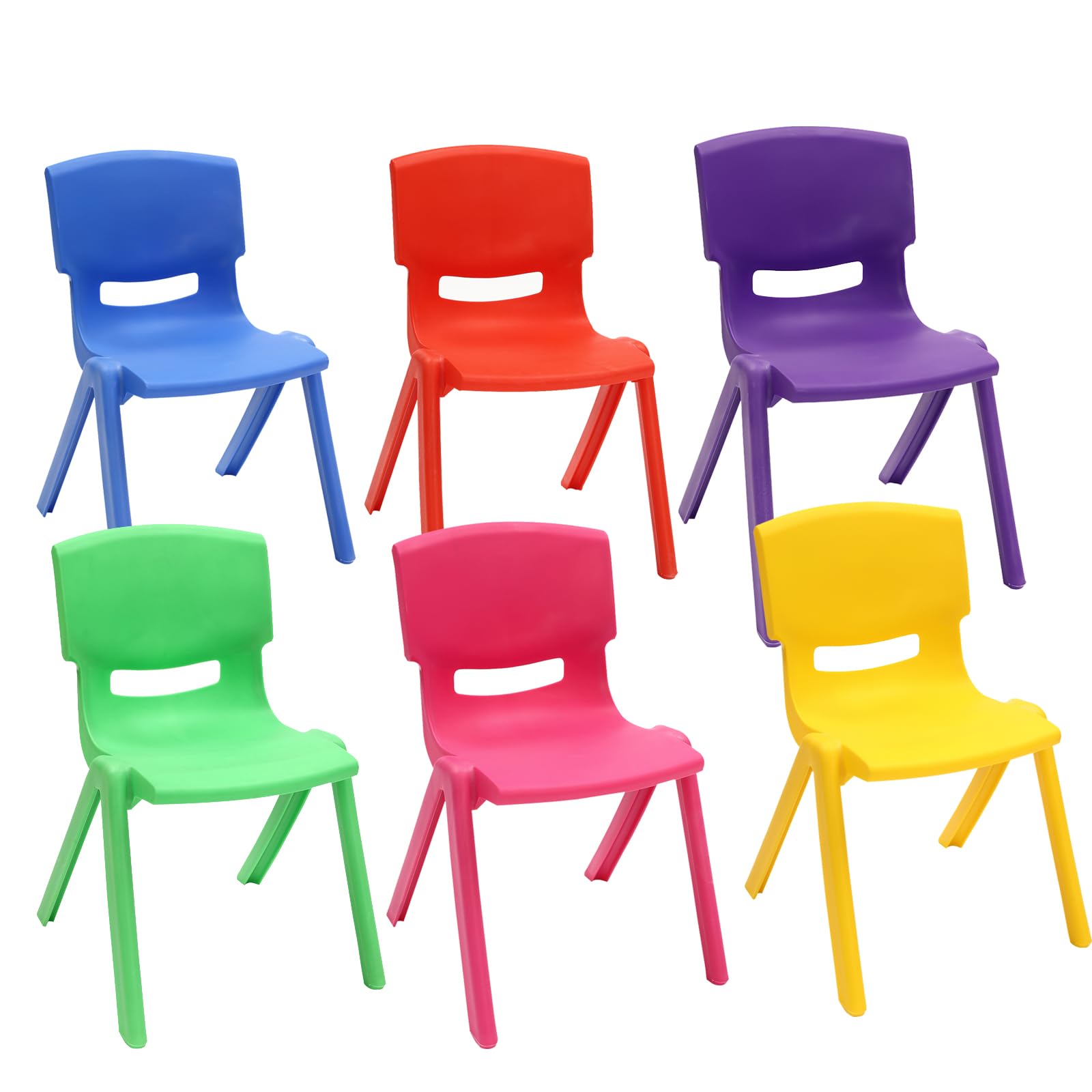 6PCS Colorful Stackable Kids Plastic Chairs - 11 Inch Seat Height for Classroom, Preschool, Daycare & Home Use - Perfect for School Activities, Playrooms & Learning Centers