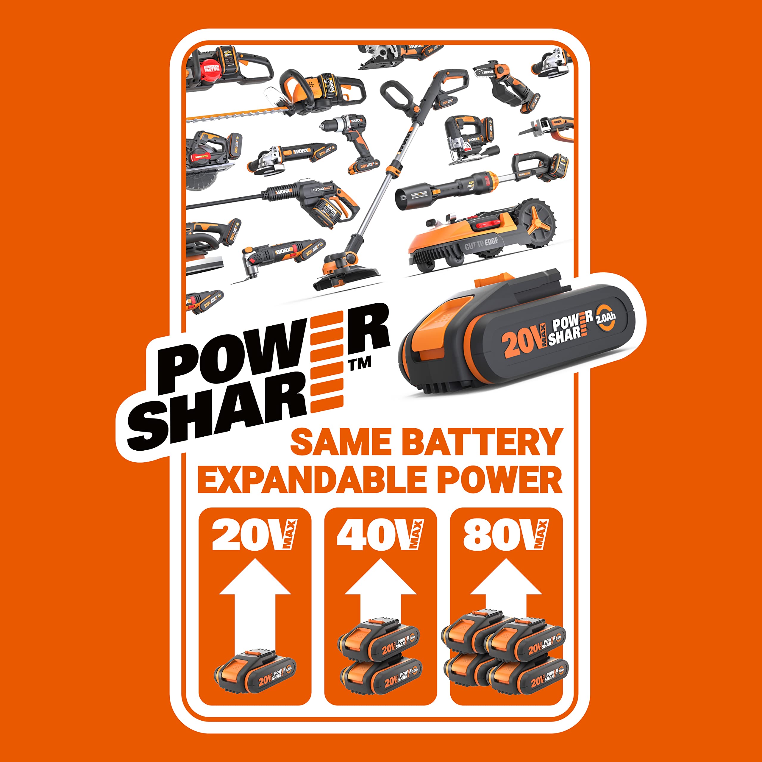 WORX WX820.9 Cordless Multi Sander - 5-in-1 Functions: Orbital, Fine, Detail, Contour & Finger Sanding - Variable Speed - PowerShare Compatible - Battery & Charger Not Included, Black - Perfect for Woodworking, DIY Projects & Home Renovation