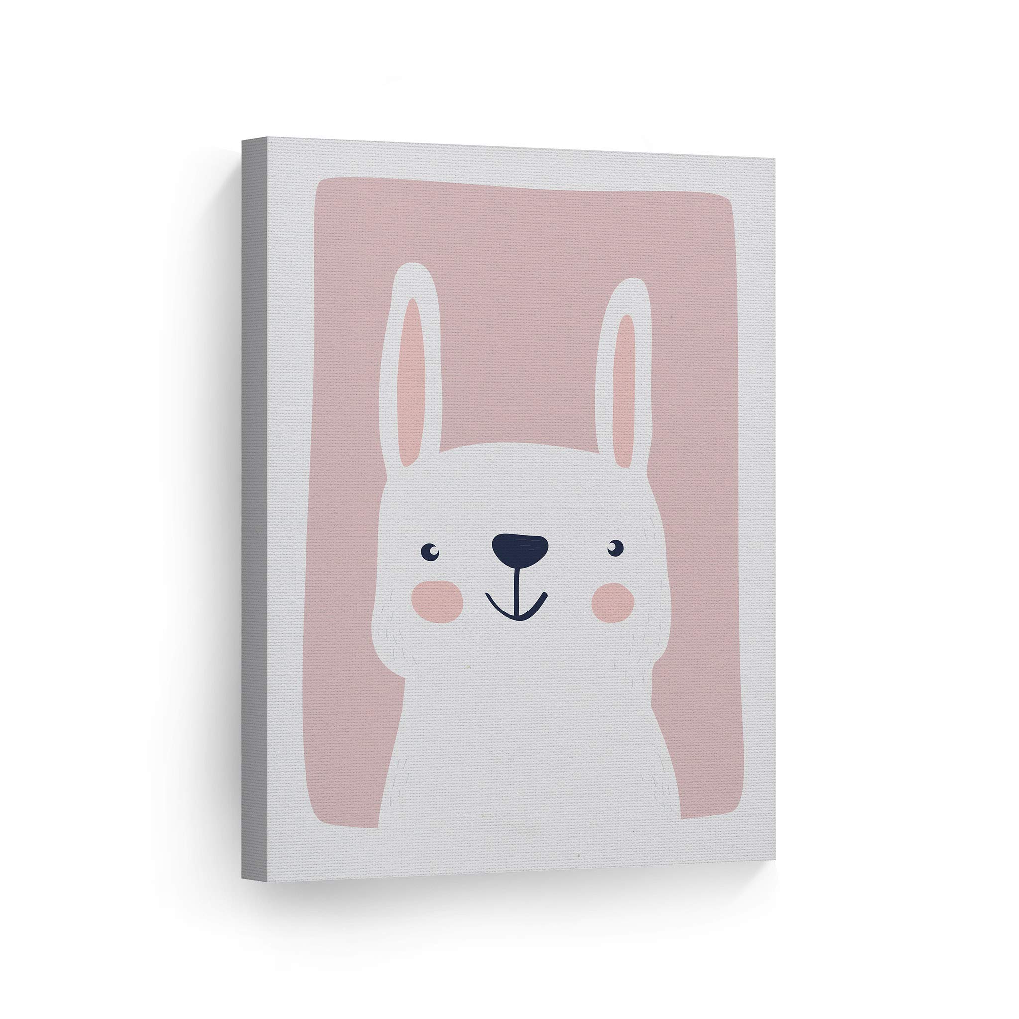 Cute Rabbit Pink Background Canvas Print - Kids Room Decor, Nursery Wall Art, Baby Room Decor - Ready to Hang, Made in USA (28x19 inches) - Perfect for Children's Bedrooms, Playrooms & Gift Ideas