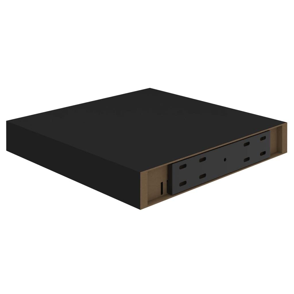 Modern Floating Wall Shelves Set of 2 - Black MDF Decorative Ledges (9.1