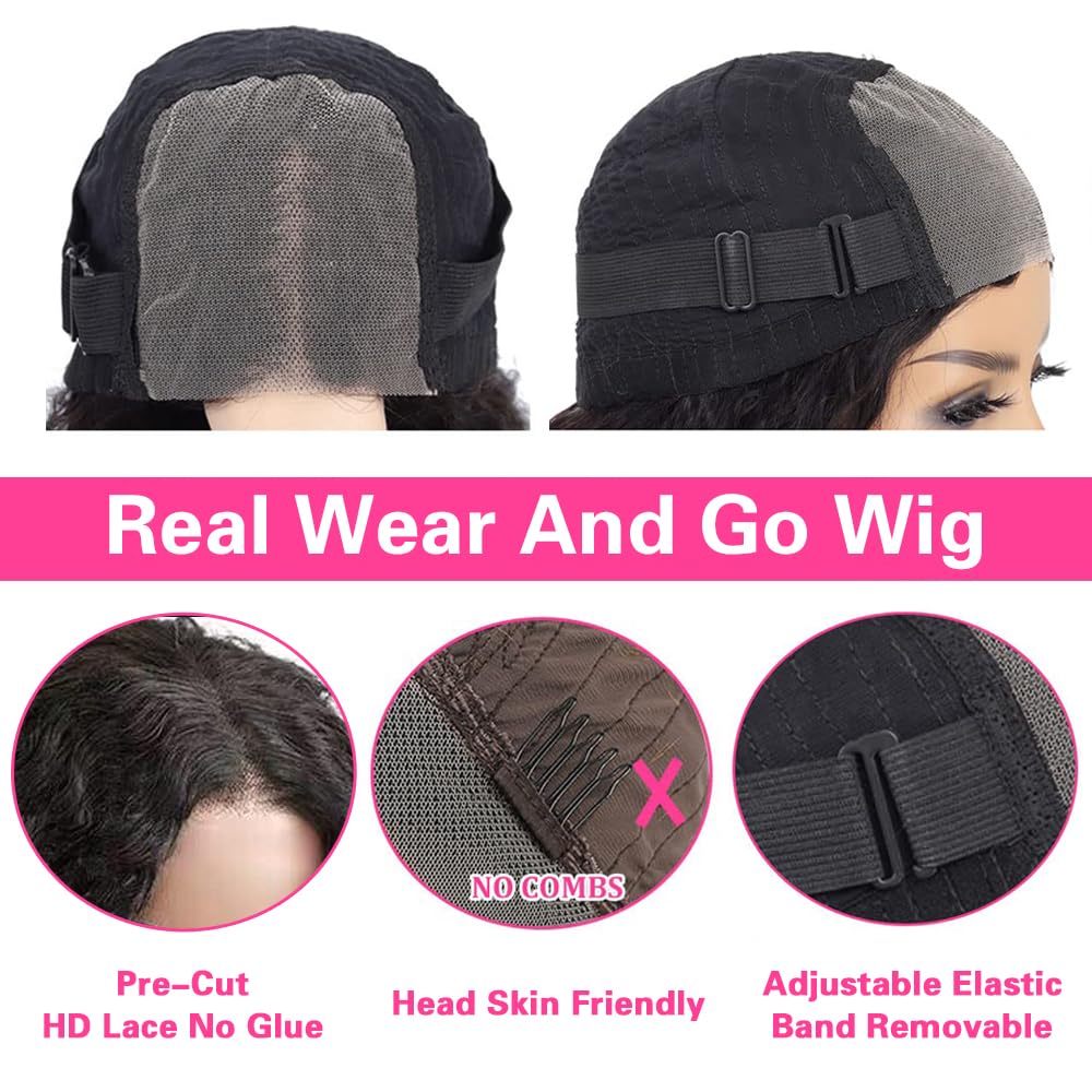Wear and Go Glueless Human Hair Wigs - Pre Plucked, Pre Cut HD Lace Front Wig with Baby Hair | 200% Density Deep Wave Curly Wigs for Black Women | Natural Color | Perfect for Daily Wear, Parties & Special Occasions