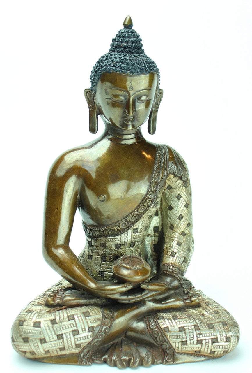 9 Inch Amitabha Silver and Bronze Statue - Handcrafted Buddhist Decor for Home Altar, Meditation Room & Spiritual Gifts