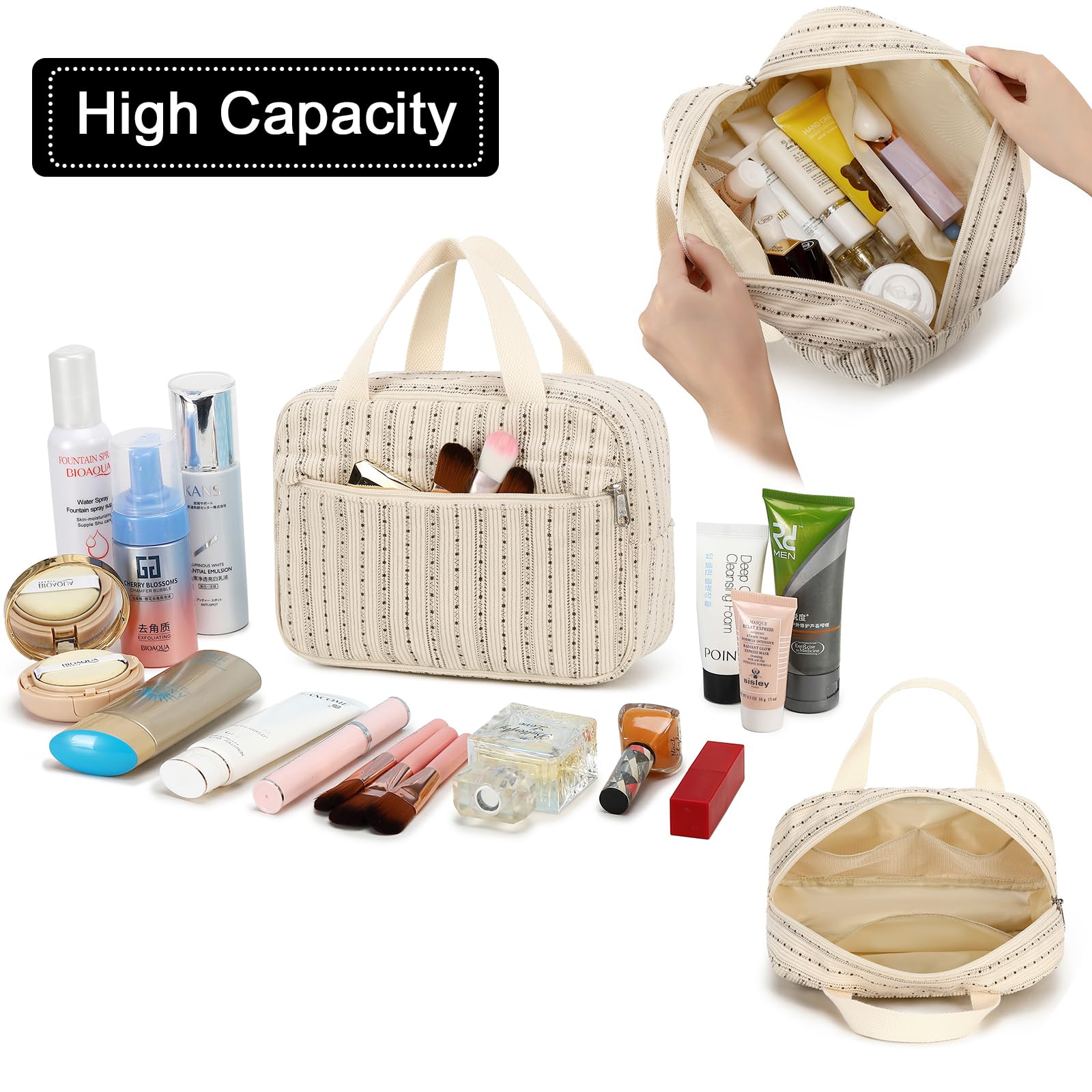Cute Corduroy Makeup Bag for Women - Travel Cosmetic Organizer with Zipper | Perfect for Travel & Daily Use