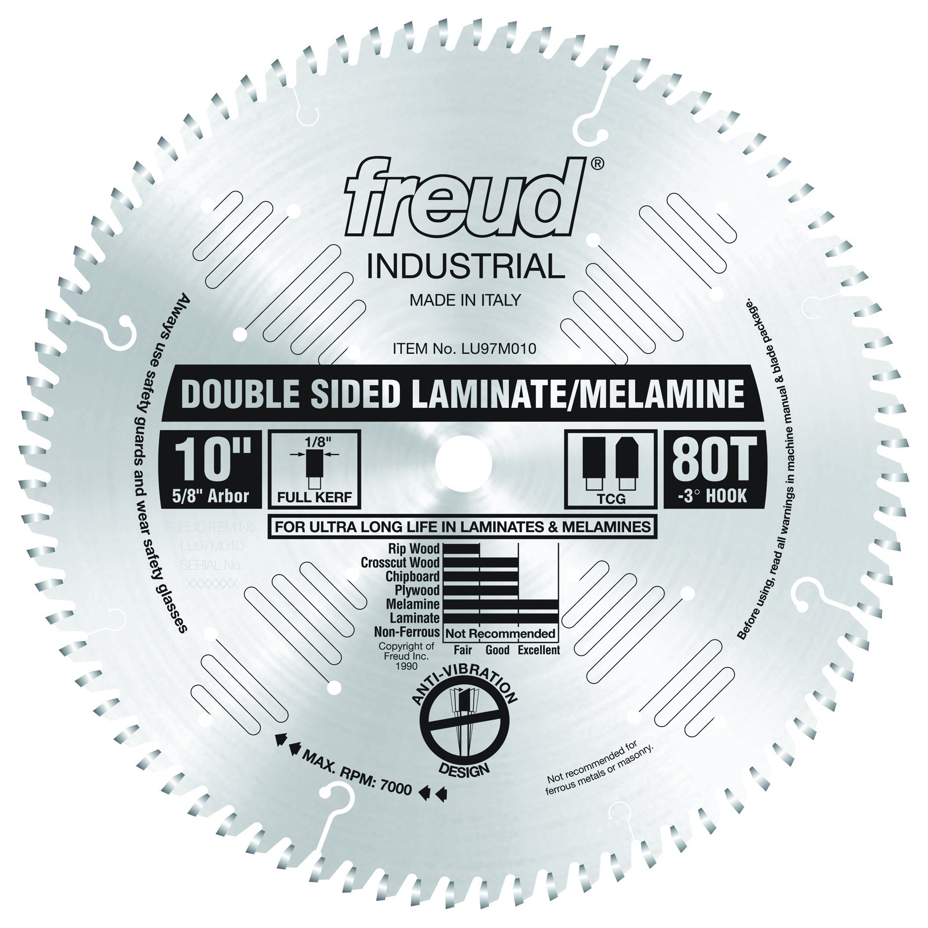 Freud LU97M010 10-Inch 80-Tooth Double Sided Laminate & Melamine Saw Blade - Premium Cutting Tool for Woodworking & Cabinetry - Perfect for Smooth Cuts on Plywood, MDF, and Melamine Boards