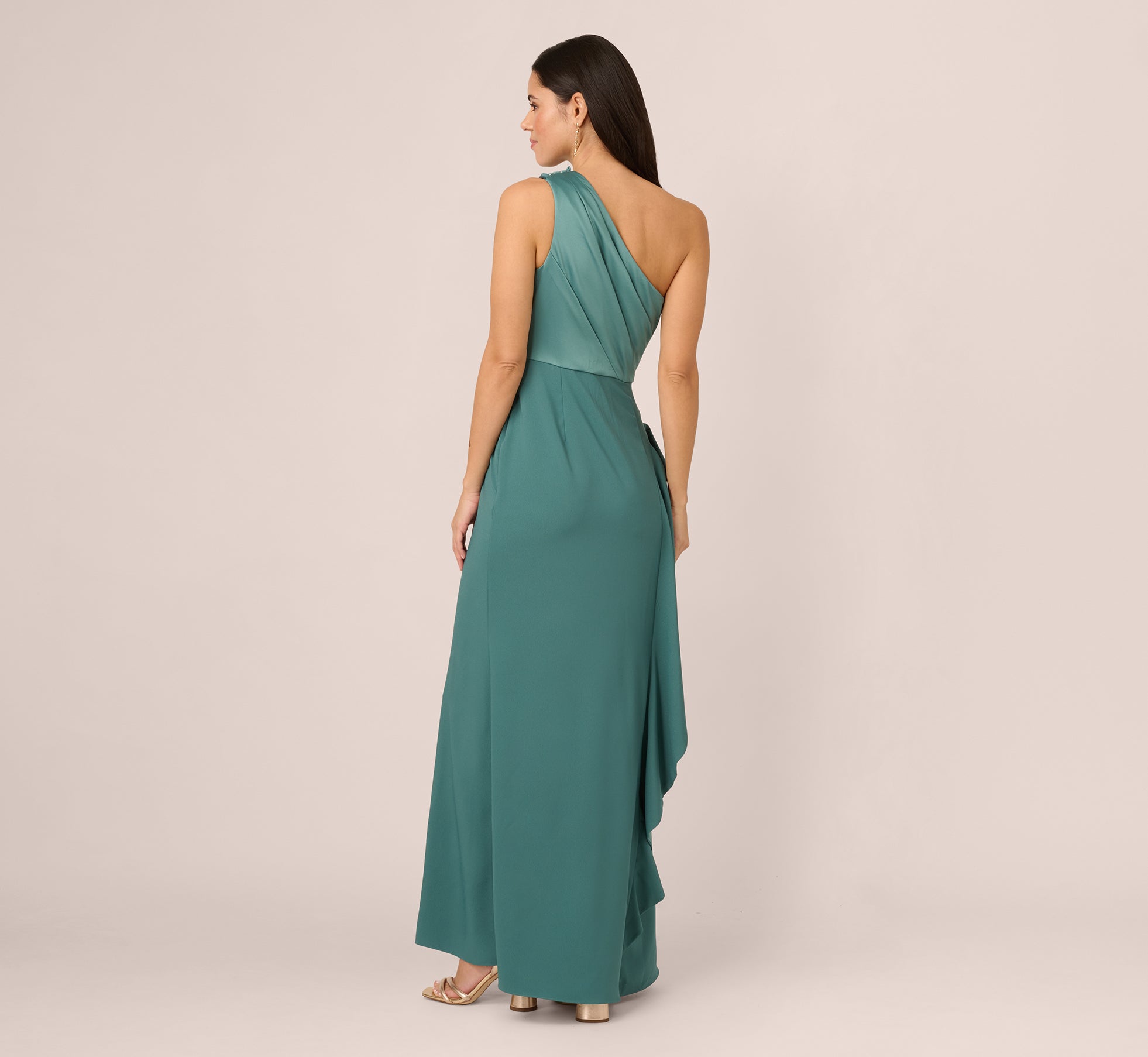 Elegant One Shoulder Long Satin Crepe Mermaid Gown - Slate Green Formal Dress for Prom, Evening Gala & Special Occasions
