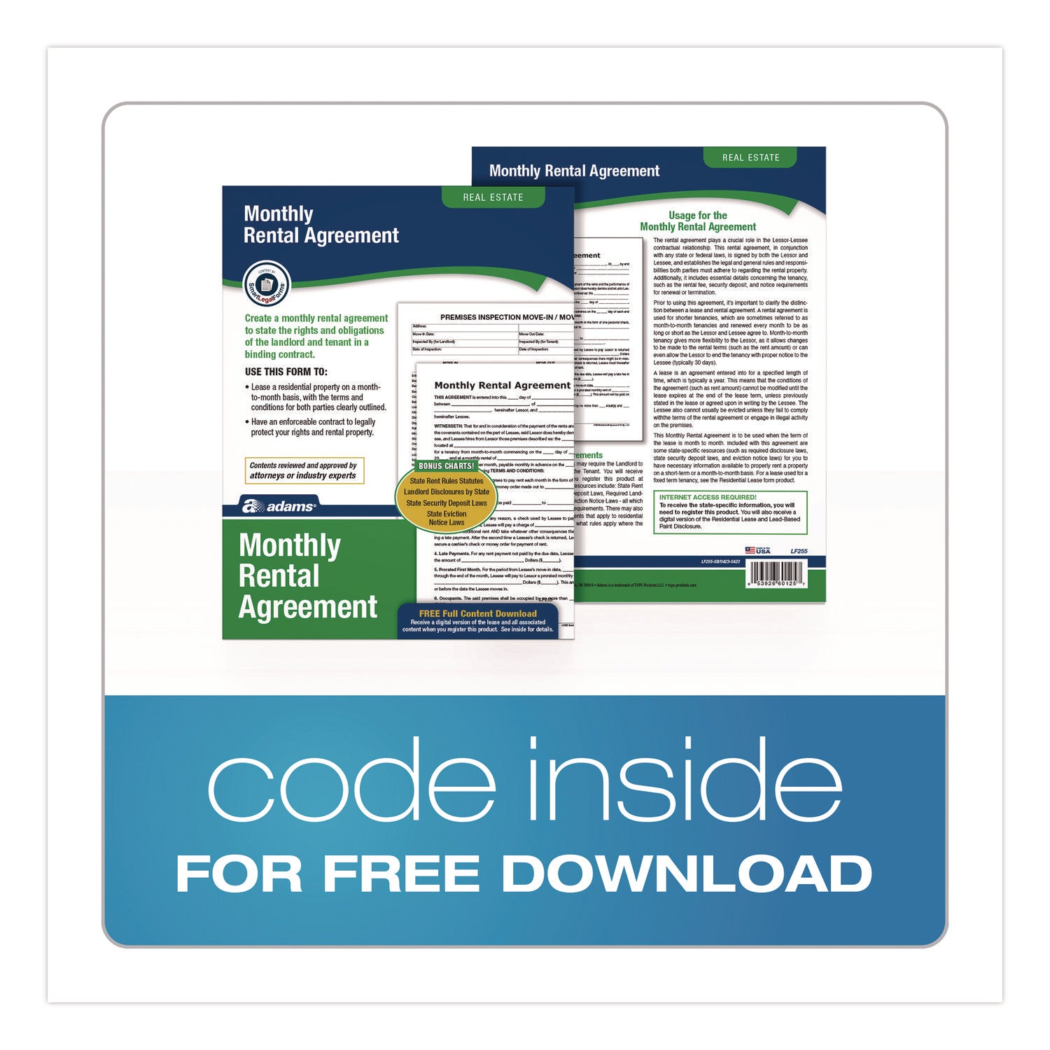 Adams® Month-to-Month Residential Rental Agreement Template - Digital Download (8.5