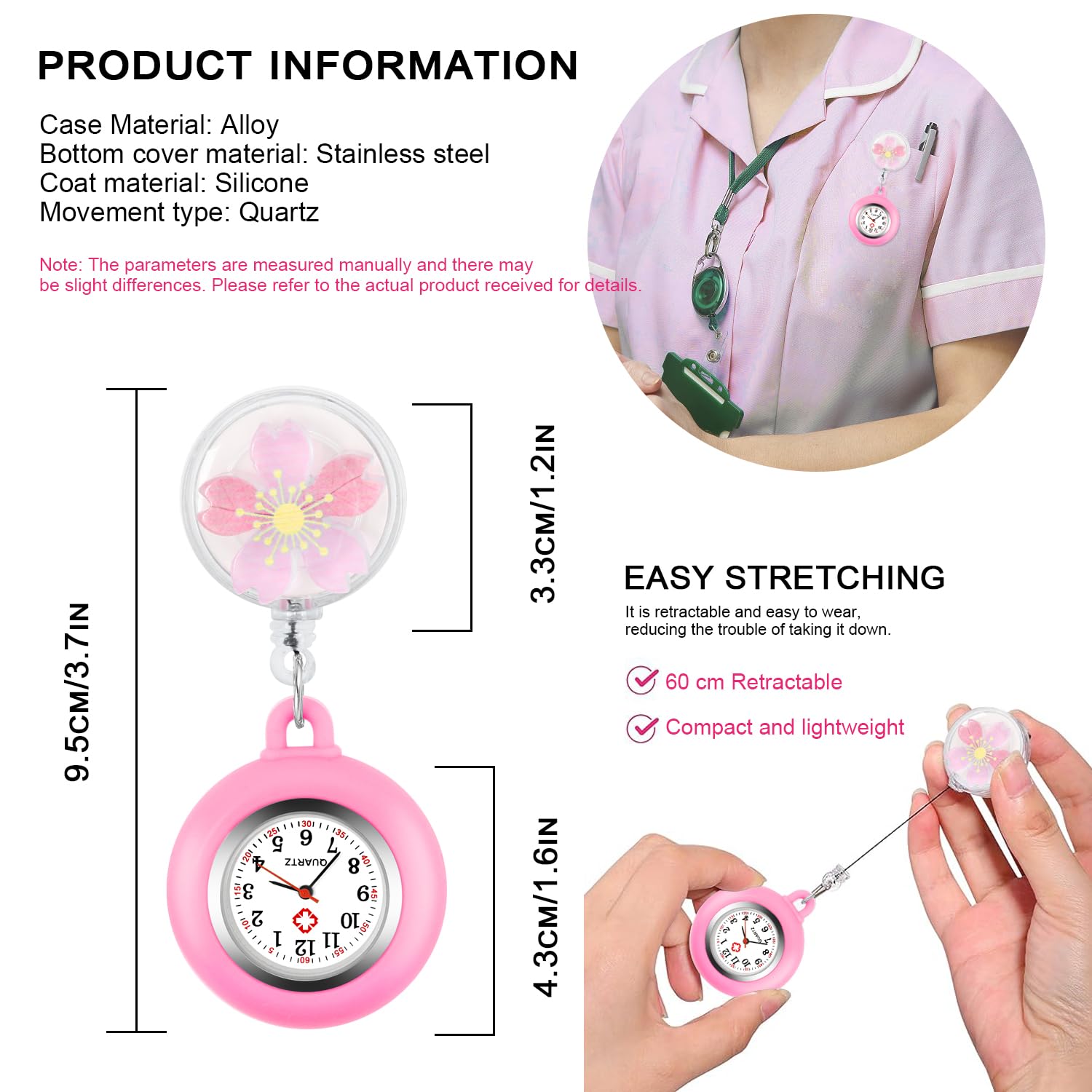 Stylish Tiong Pattern Nurse Watch - Flip Collar Clip Pocket Watch with Retractable Arabic Numeral Dial | Perfect for Medical Professionals & Healthcare Workers
