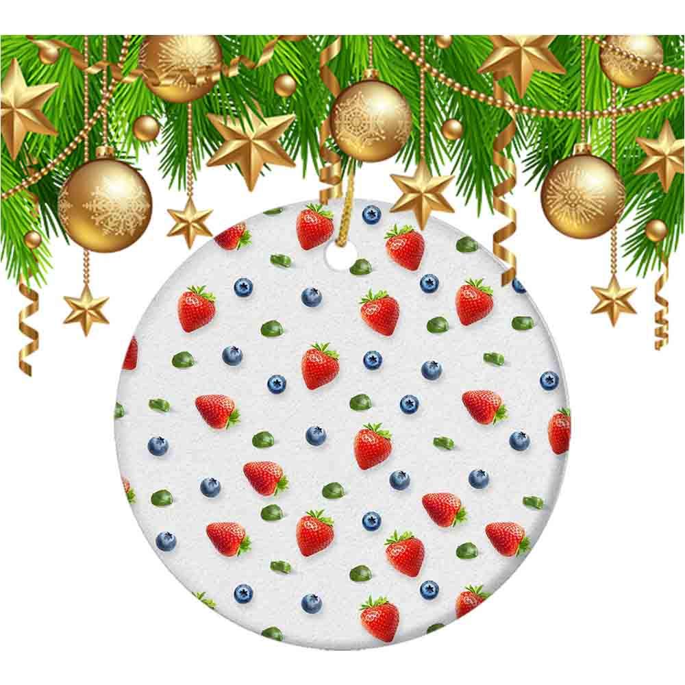 Strawberry Blueberry Christmas Ornaments - 2.85 Inch Ceramic Holiday Tree Decorations for Xmas, Perfect for Home, Office & Gift Giving