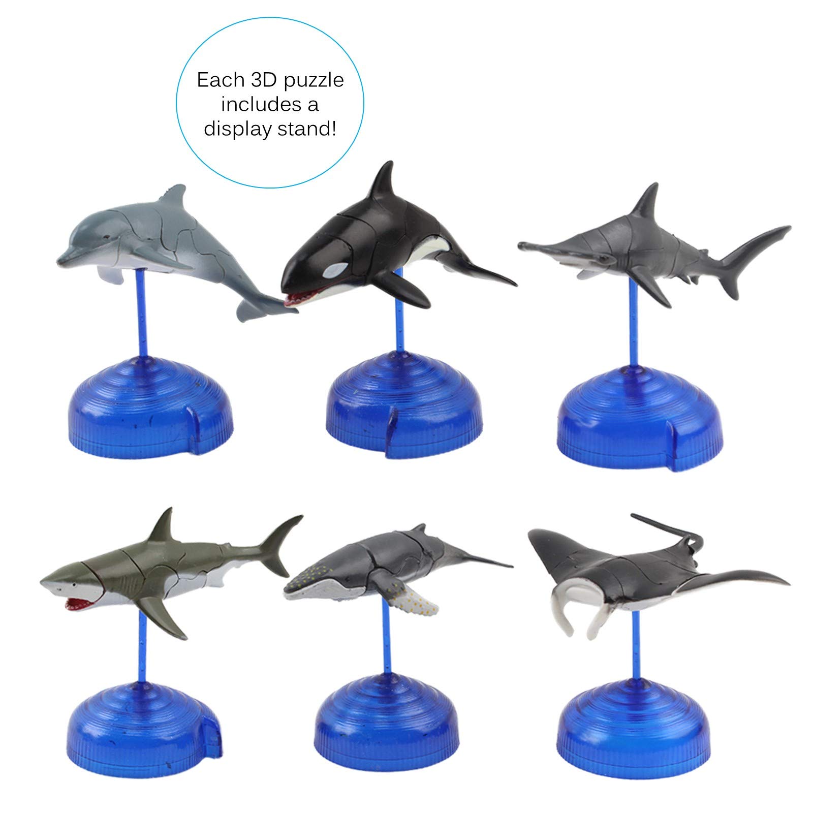 Vokodo Ocean Animal Building Toys - 6 Marine Species (Dolphin, Shark, Whale, Orca, Manta Ray) in Seashells - 3D Puzzle STEM Educational Toy for Kids - Perfect for Sea Life Learning, Birthday Parties & Classroom Activities