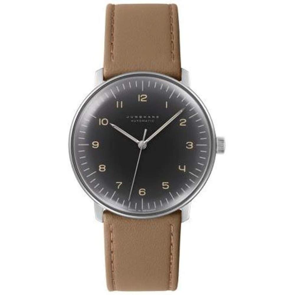 Junghans Max Bill Automatic Men's Watch - 38mm Grey Dial Analog Watch with Luminous Hands & Stainless Steel Case - Brown Leather Strap Luxury Timepiece Made in Germany 027/3401.00 | Perfect for Business, Formal Occasions & Watch Collectors