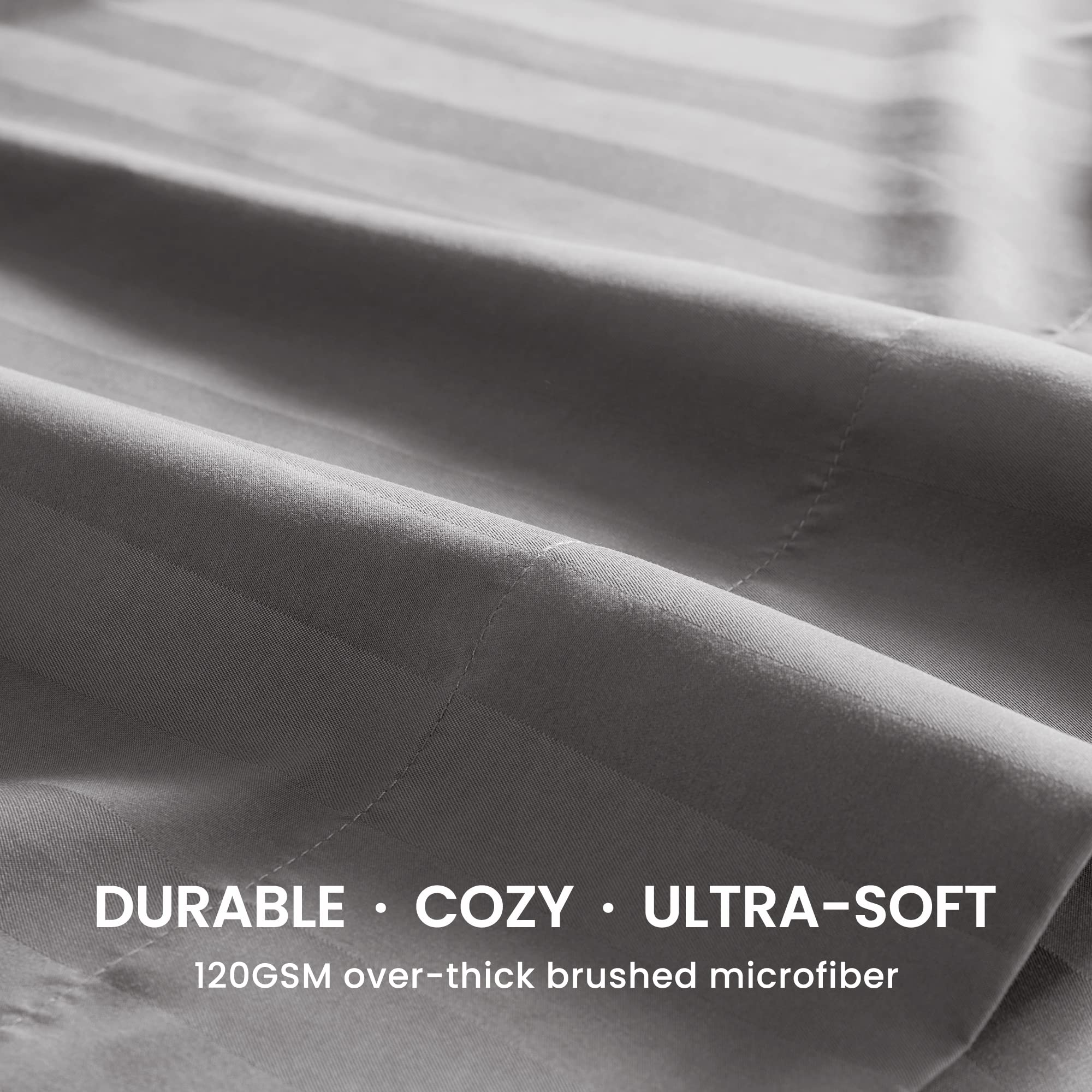 Cooling Queen Sheets Set 4-Piece - Super Soft Striped Bed Sheets with Deep Pockets | Fitted & Flat Sheet + Pillowcases | Easy Care, Breathable Gull Grey | Perfect for Hot Sleepers & Summer Nights