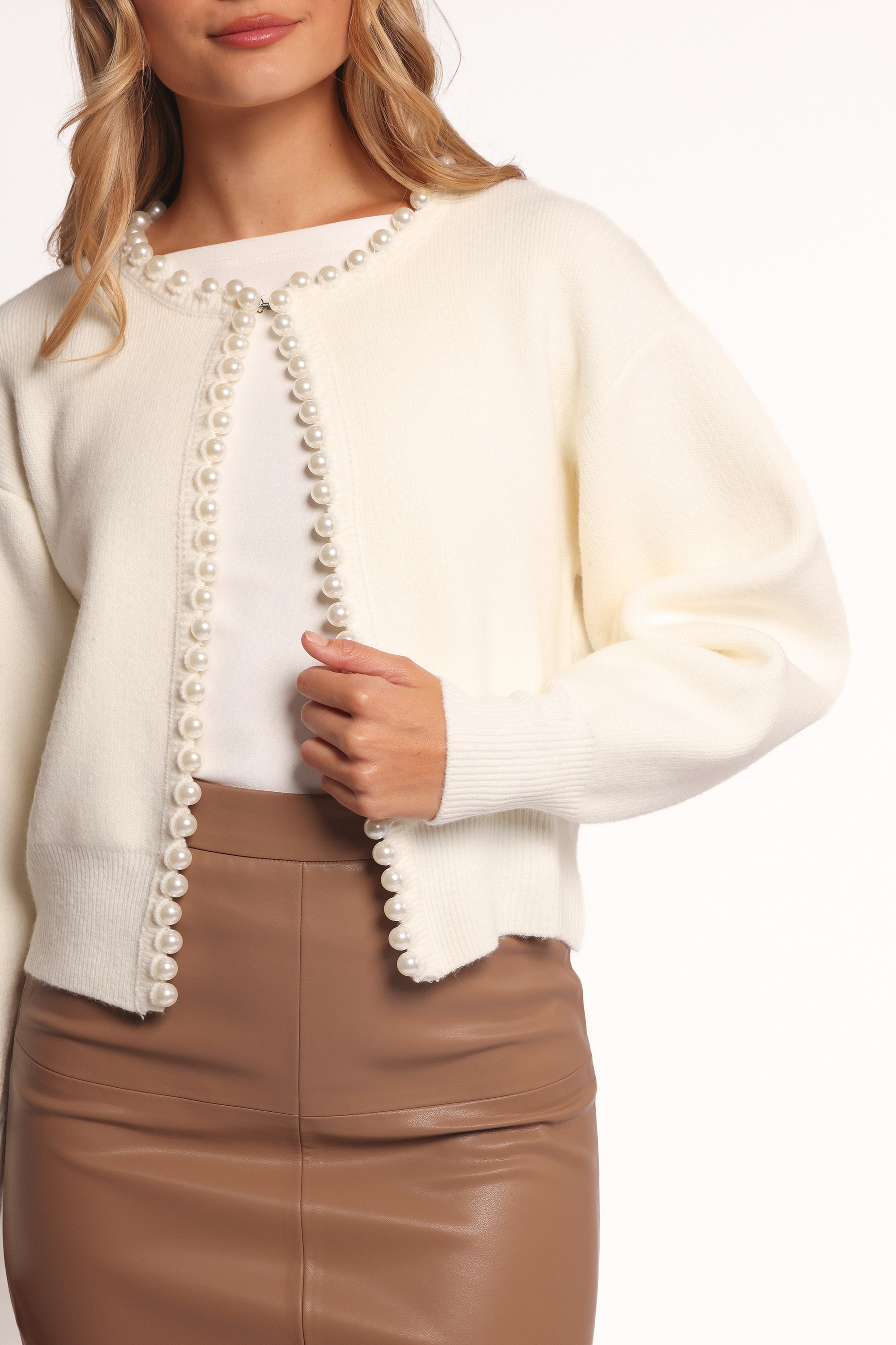 Bloom Pearl Knit Cardigan for Women - Soft Cream Open Front Sweater - Perfect for Fall Layering, Office Wear & Casual Outfits
