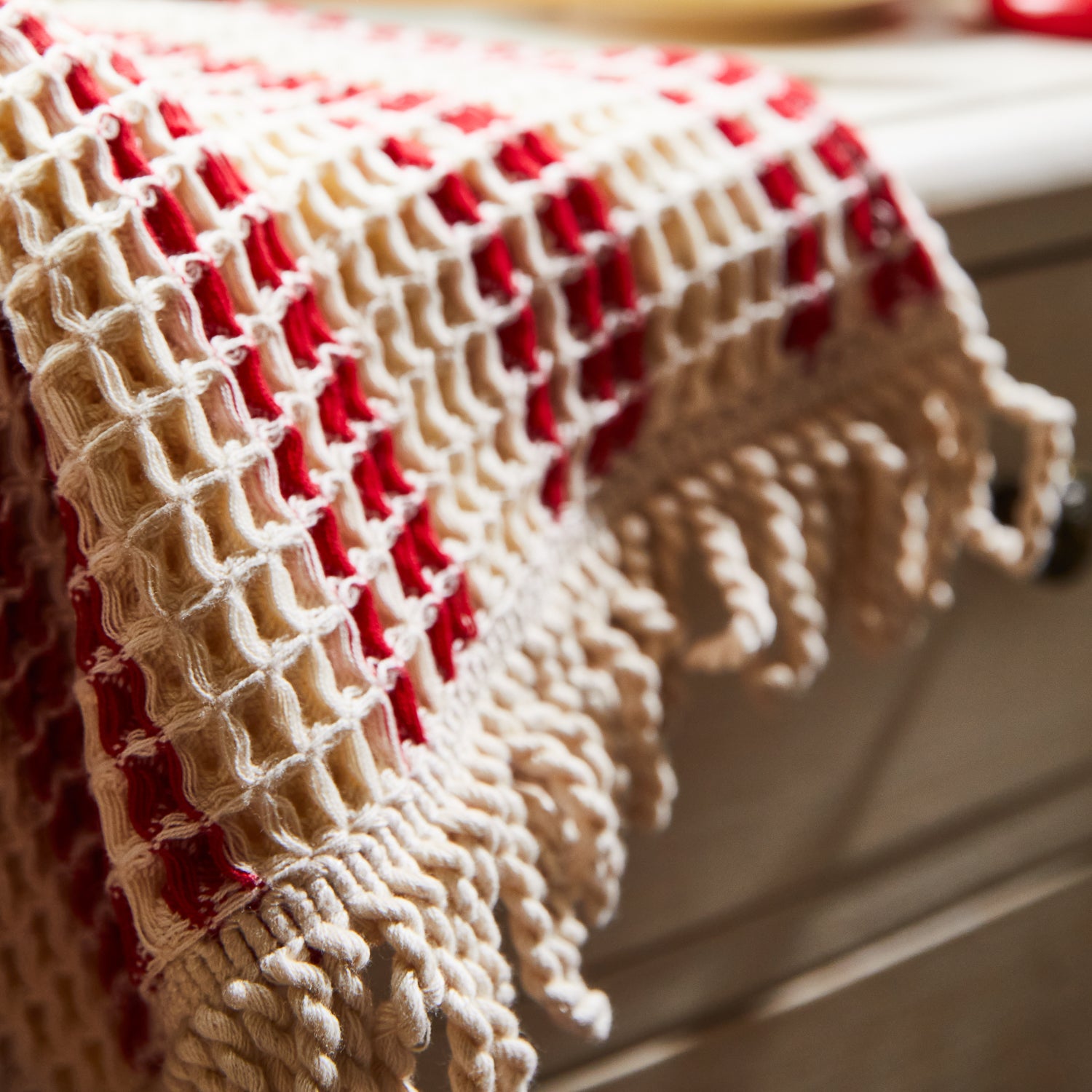 Lucien Waffle Hand Towel - Soft Absorbent Bath Towel Set, Scarlet Red - Perfect for Kitchen, Bathroom & Spa Use