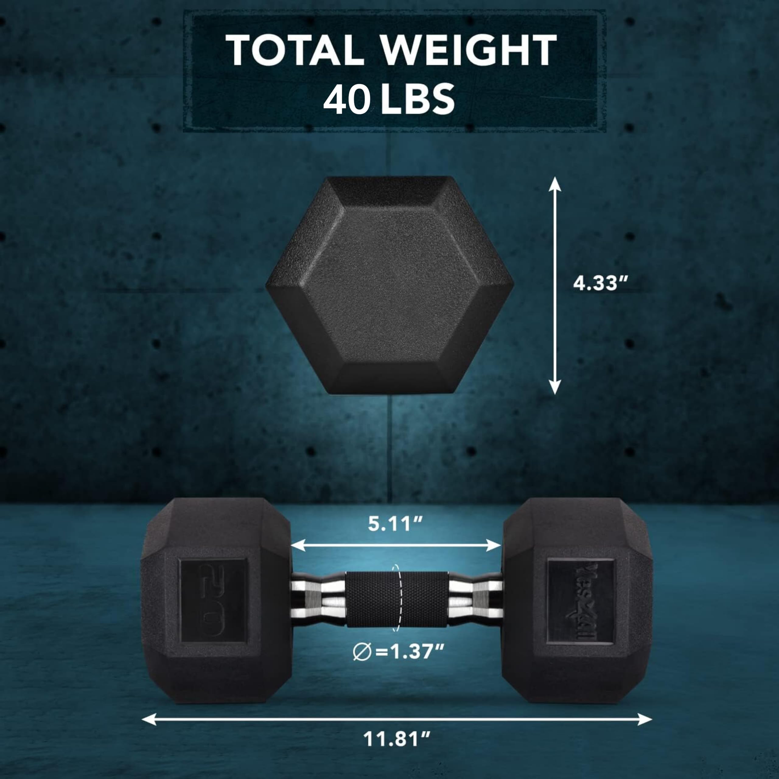 Yes4All Rubber Grip Encased Hex Dumbbells – Anti-Slip Hand Weights 5-50 LBS Pair/Set for Home Gym, Strength Training & Workout